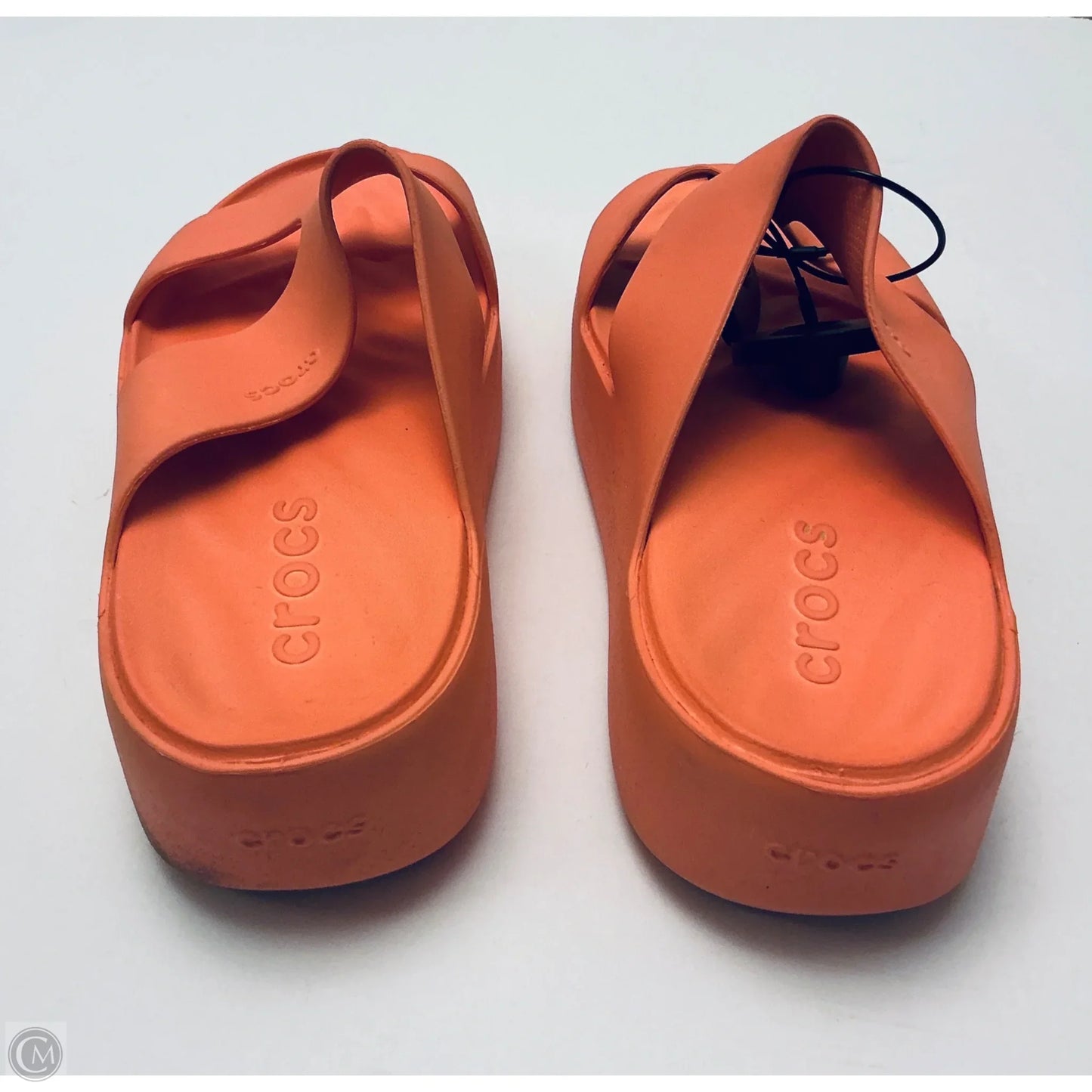 Sandals Heels Wedge By Crocs In Orange, Size: 9