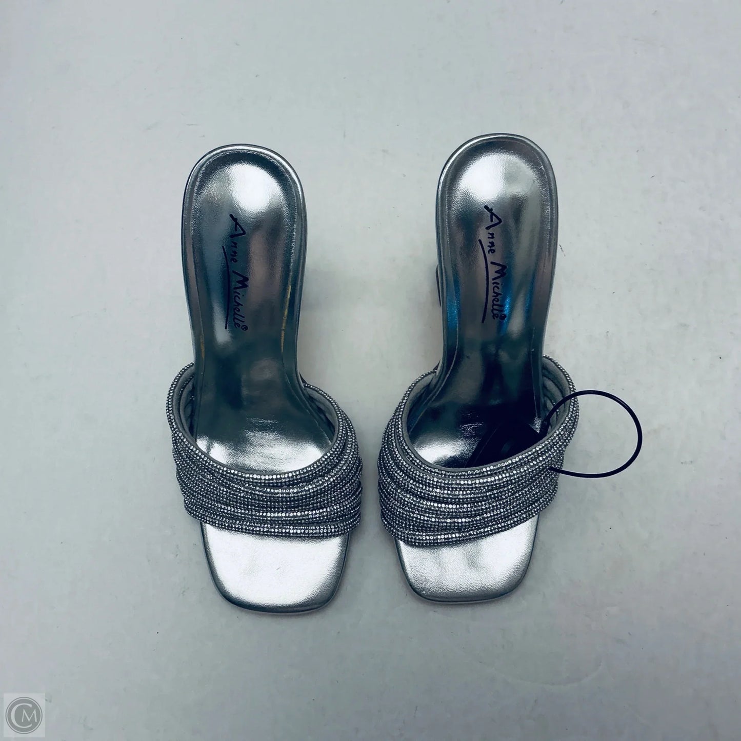 Sandals Heels Block By Anne Michelle In Silver, Size: 6