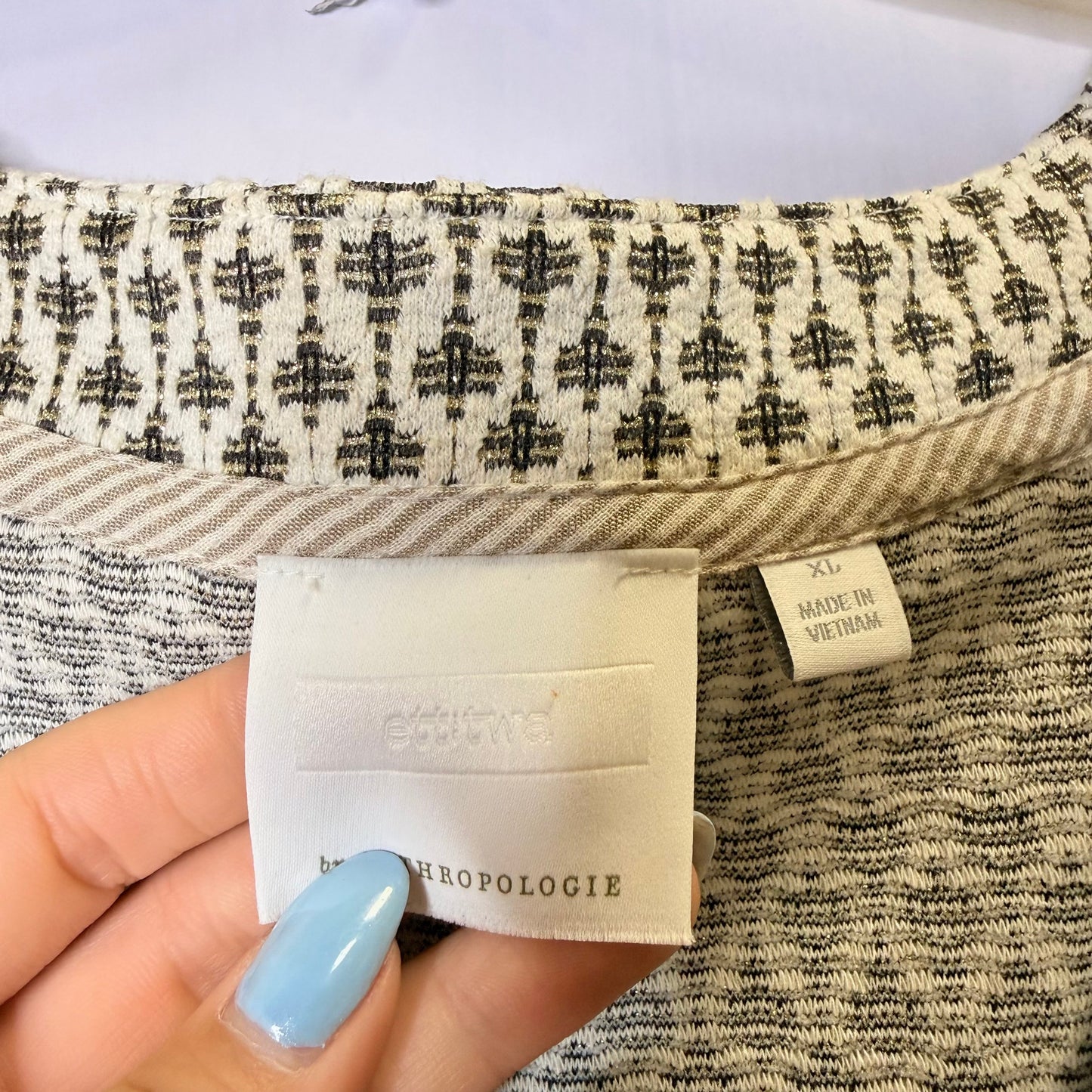 Jacket Shirt By Anthropologie In Cream & Green, Size: Xl