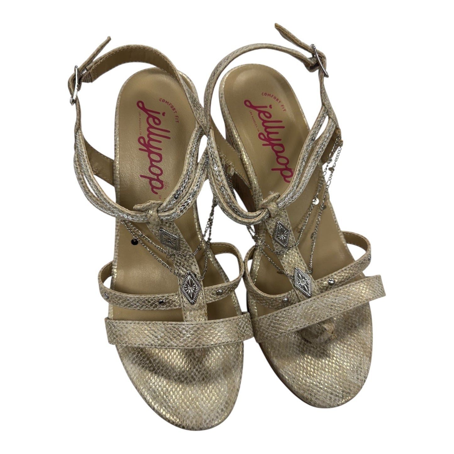 Sandals Heels Wedge By Jelly Pop In Tan, Size:10