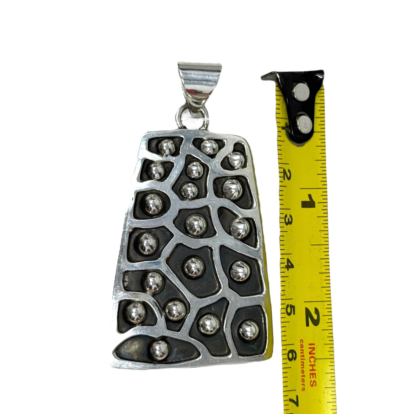 Sterling Silver Beautiful Beads & Stripes Geometric Pendant By Sergio’s Silver From Taxco