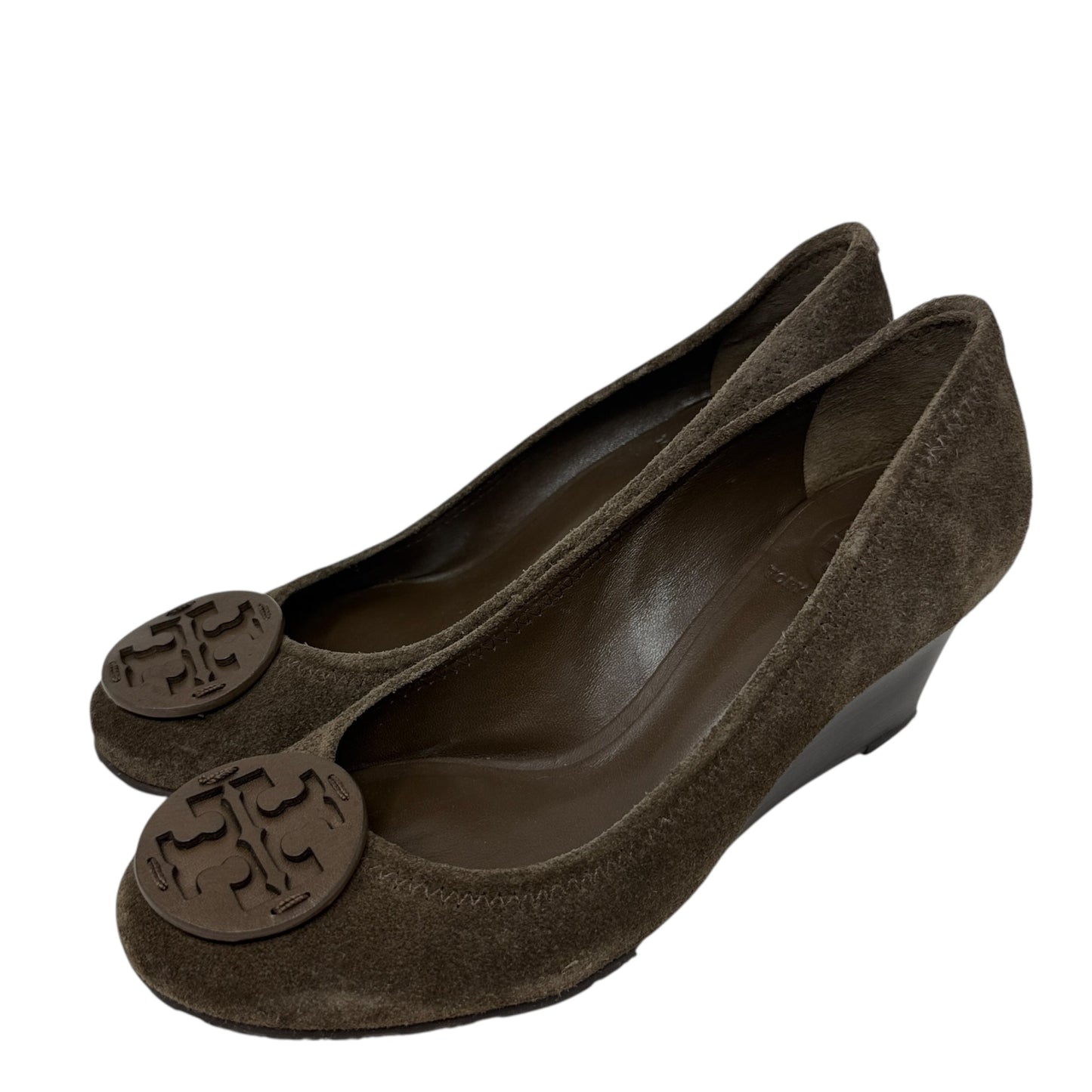 Sally Wedge Suede Pumps Designer By Tory Burch In Green, Size: 7.5