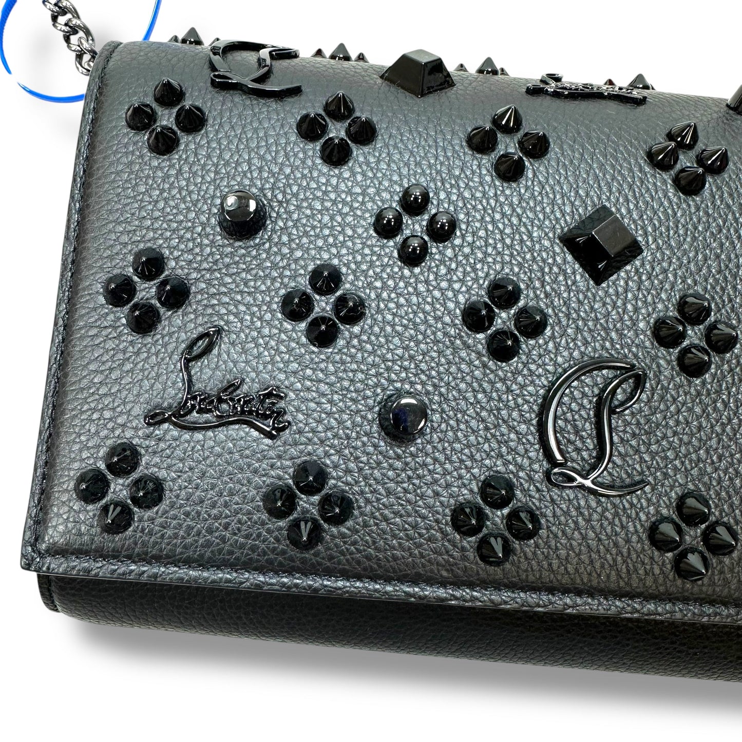 Paloma Clutch - Grained calf leather and spikes Loubinthesky - Black Crossbody Luxury Designer By Christian Louboutin, Size: Small