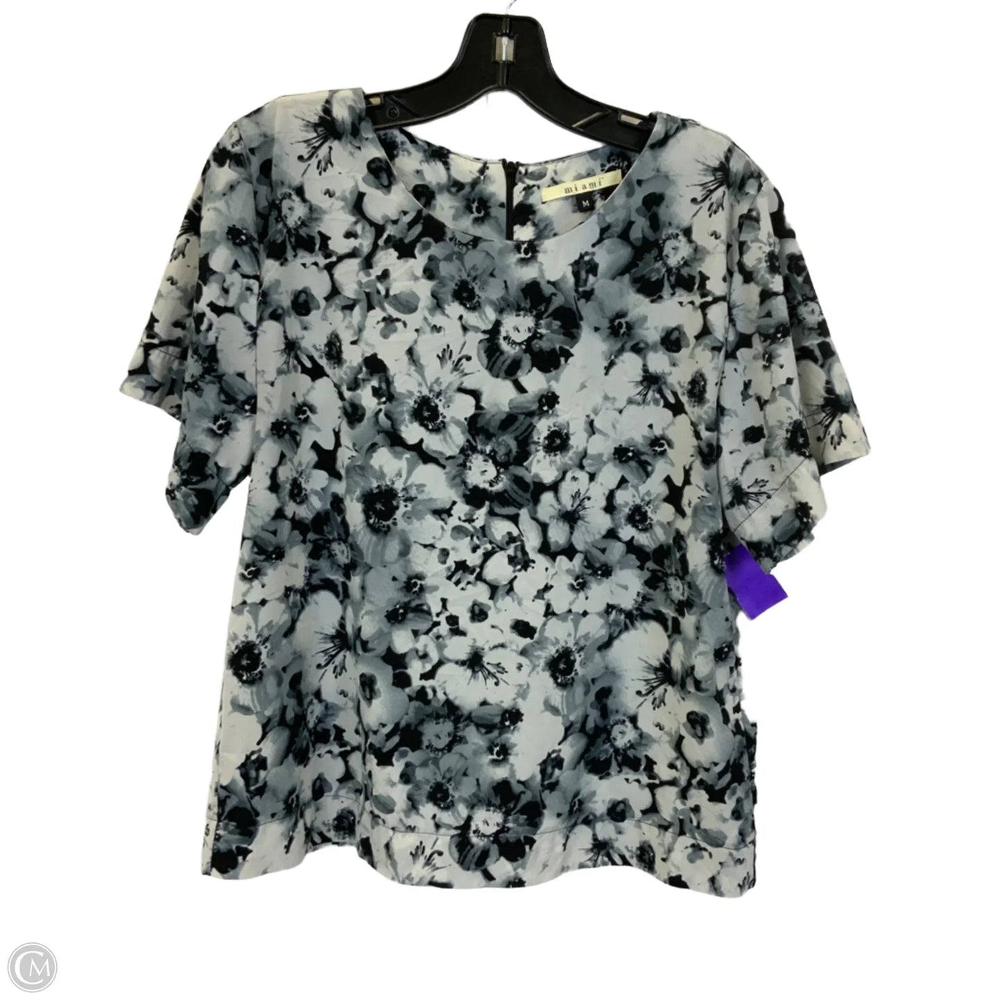 Top Short Sleeve By Miami In Black & Grey, Size: M