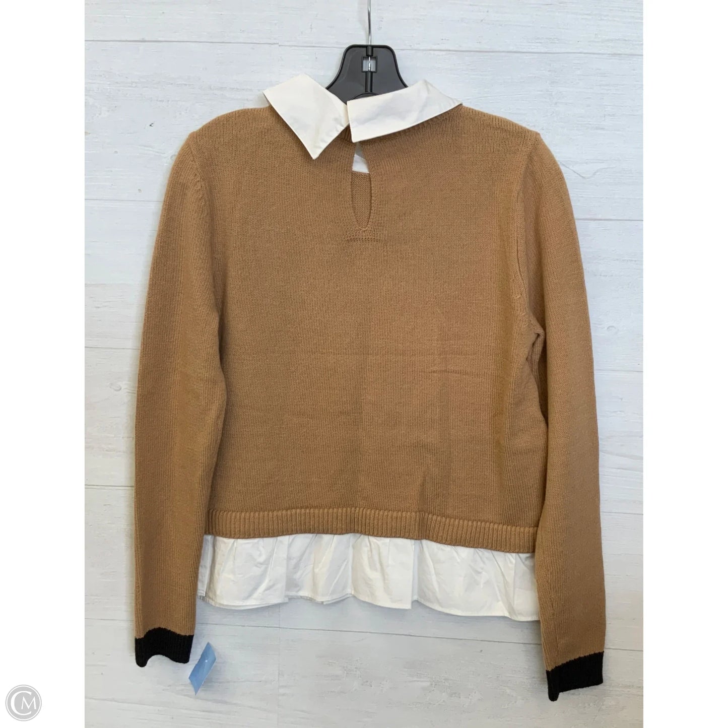 Top Long Sleeve By Loft In Tan & White, Size: M