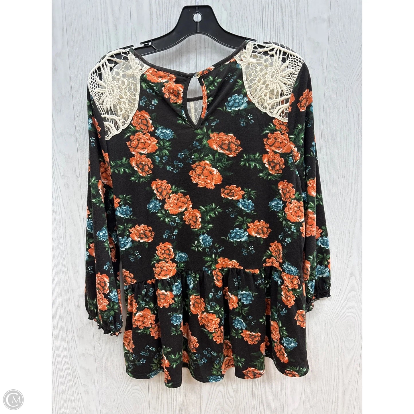 Top 3/4 Sleeve By Entro In Black Floral, Size: M