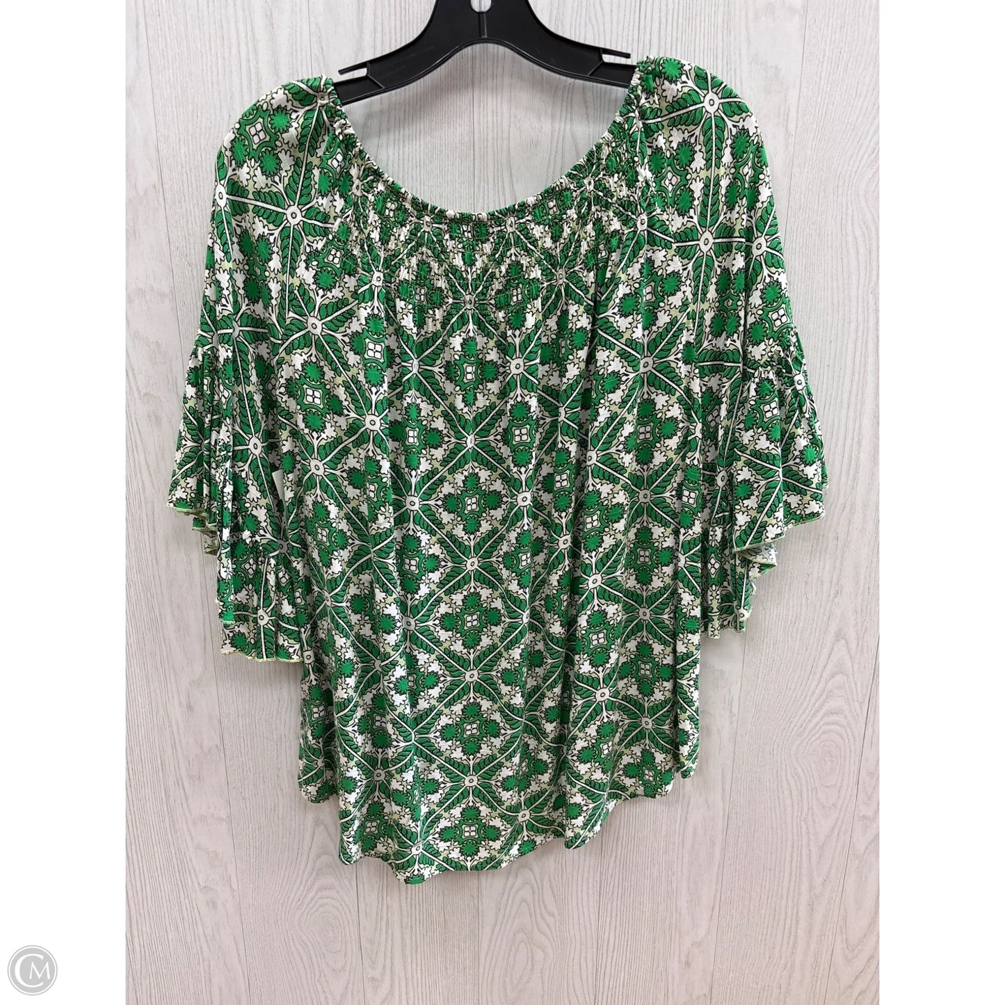 Top 3/4 Sleeve By Cato In Green & White, Size: M