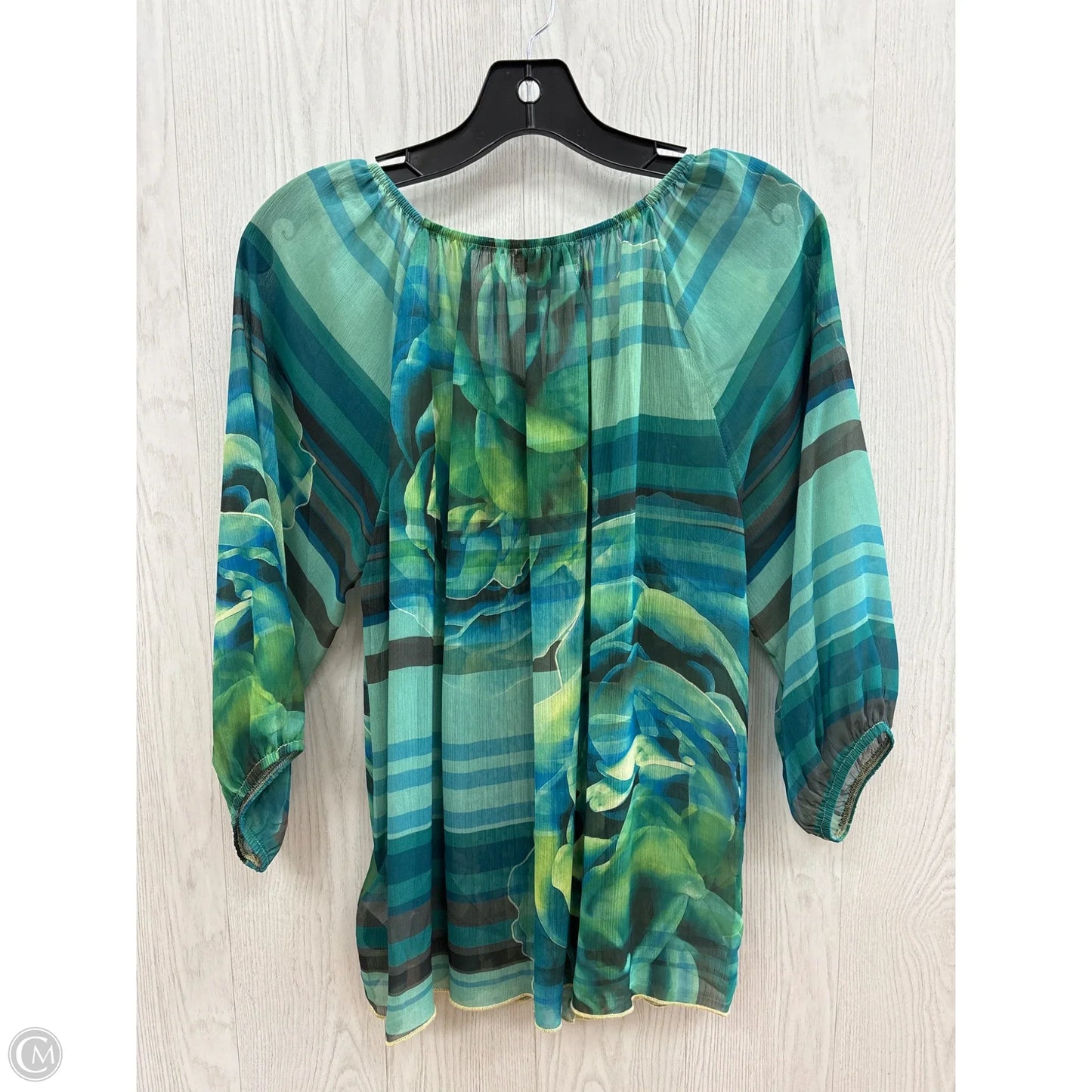 Top 3/4 Sleeve By One World In Blue Green, Size: S