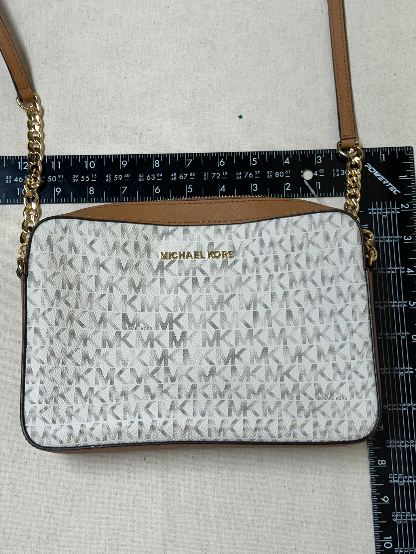 Crossbody Designer By Michael Kors In Brown & White, Size:Medium