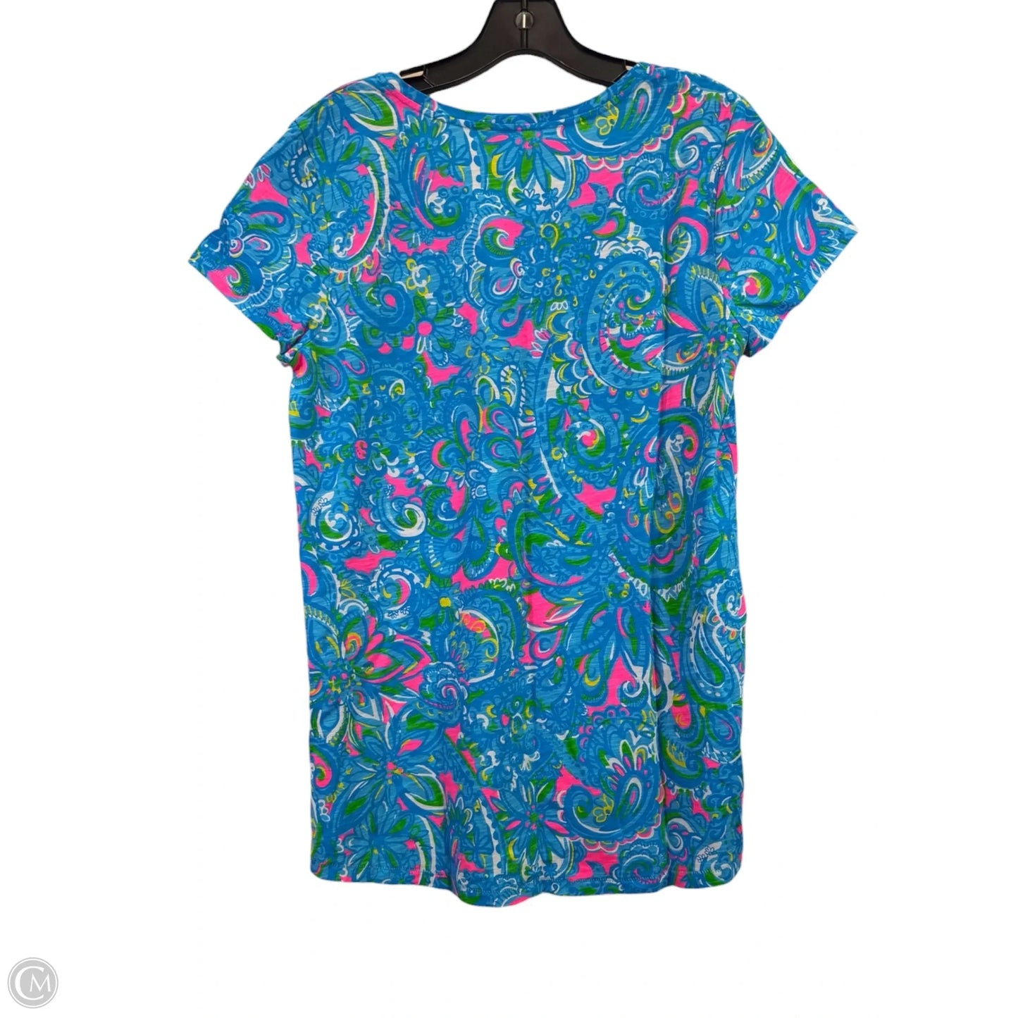 Top Short Sleeve Designer By Lilly Pulitzer In Blue & Pink, Size: L