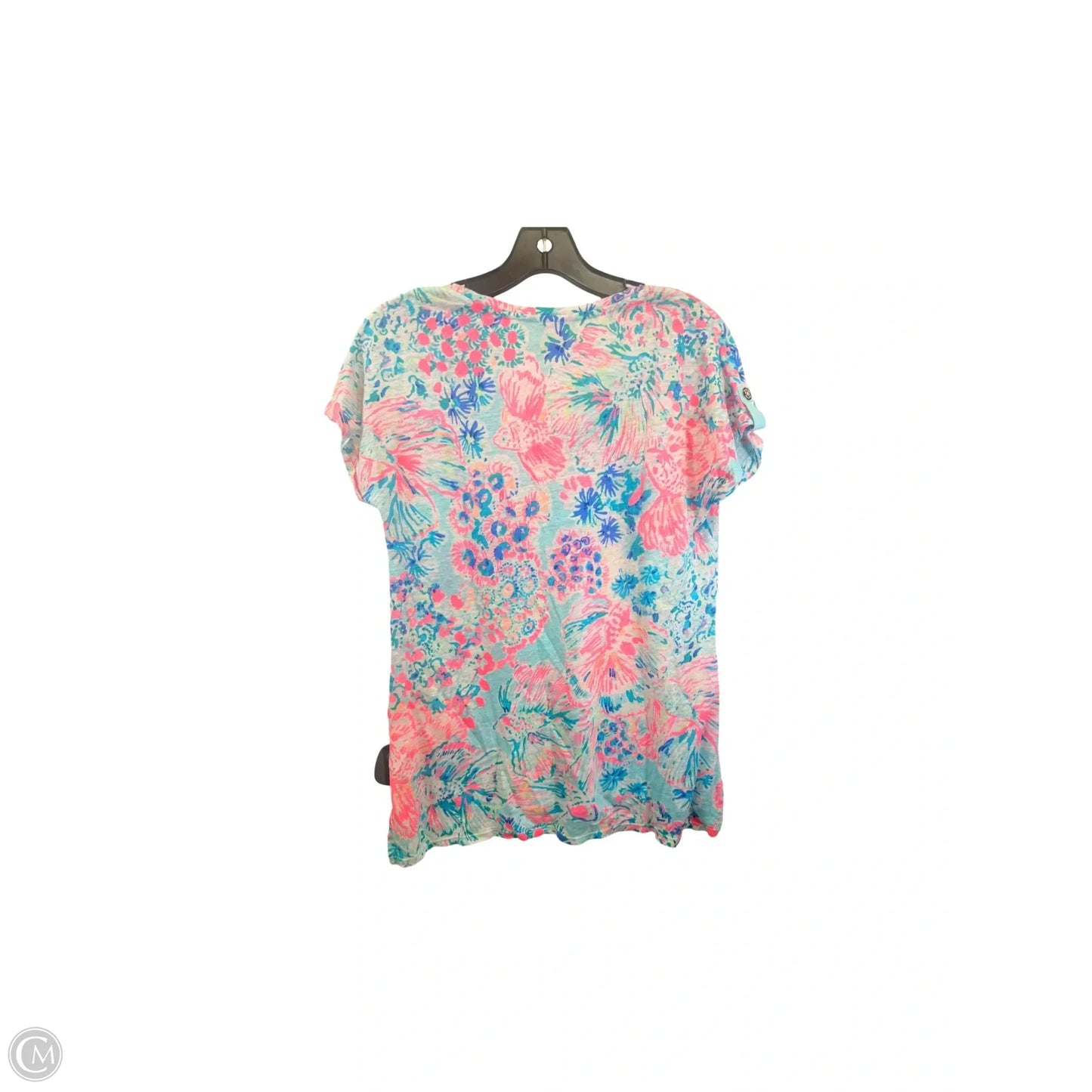 Top Short Sleeve Designer By Lilly Pulitzer In Blue & Pink, Size: S