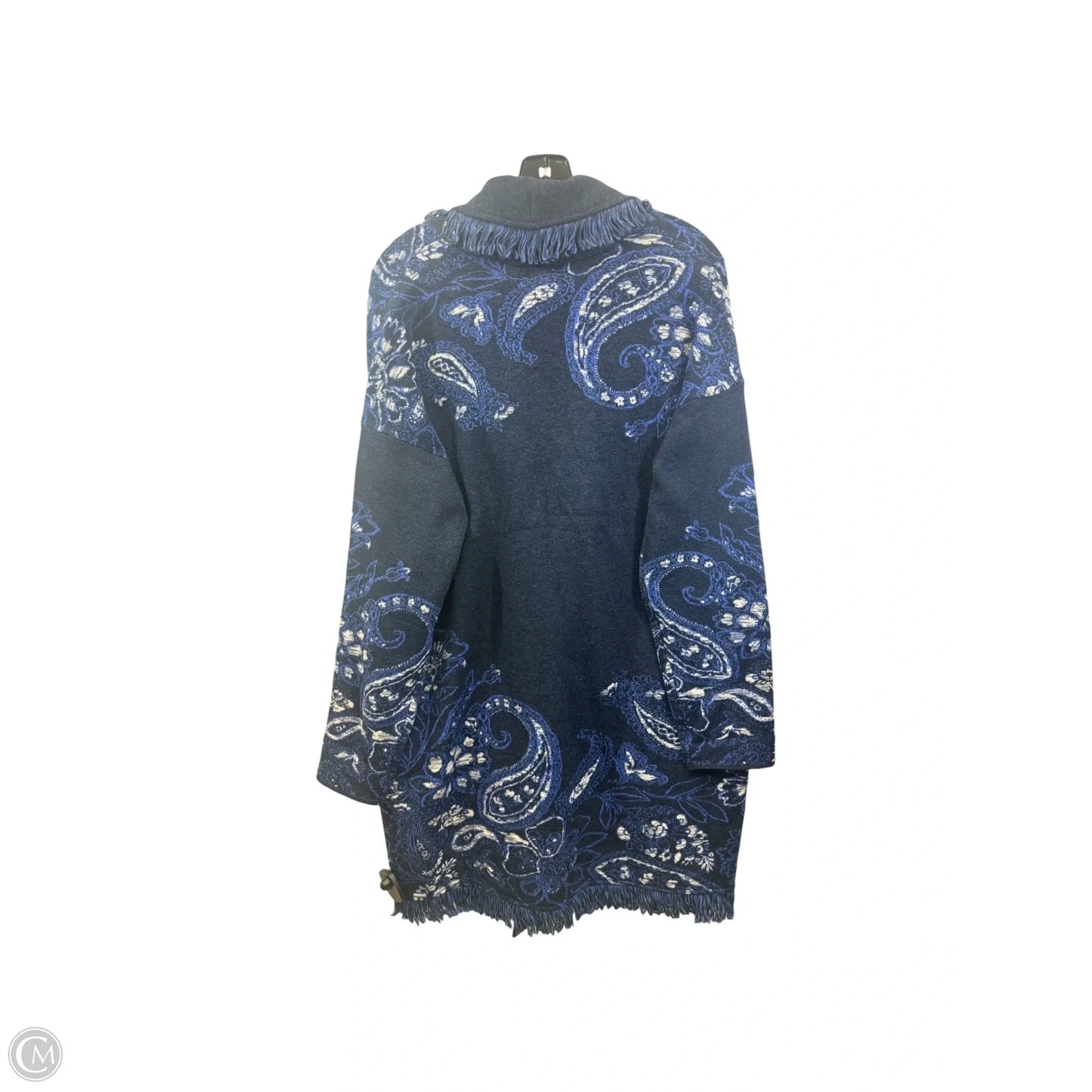 Sweater Cardigan By Chicos In Blue & White, Size: L