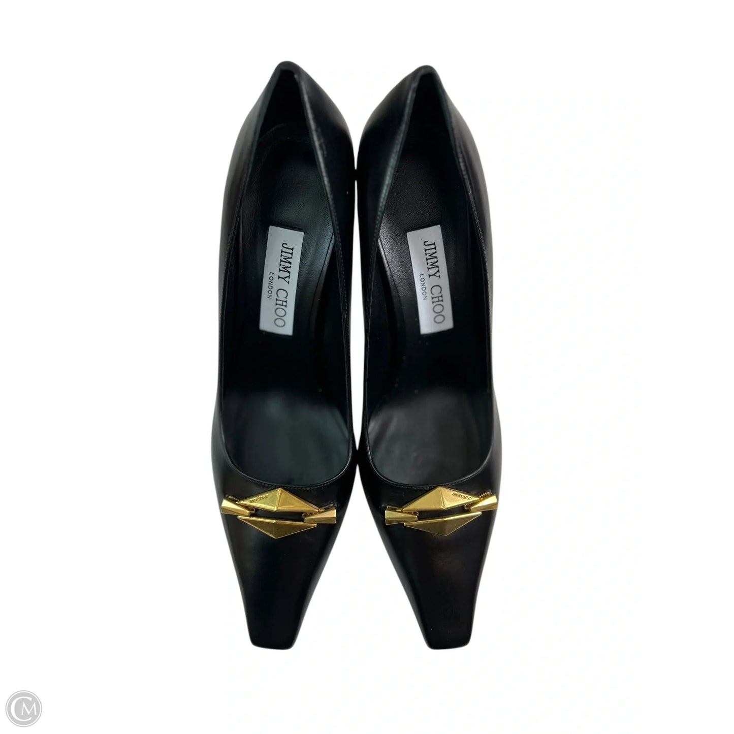 Shoes Luxury Designer By Jimmy Choo In Black & Gold, Size: 8.5