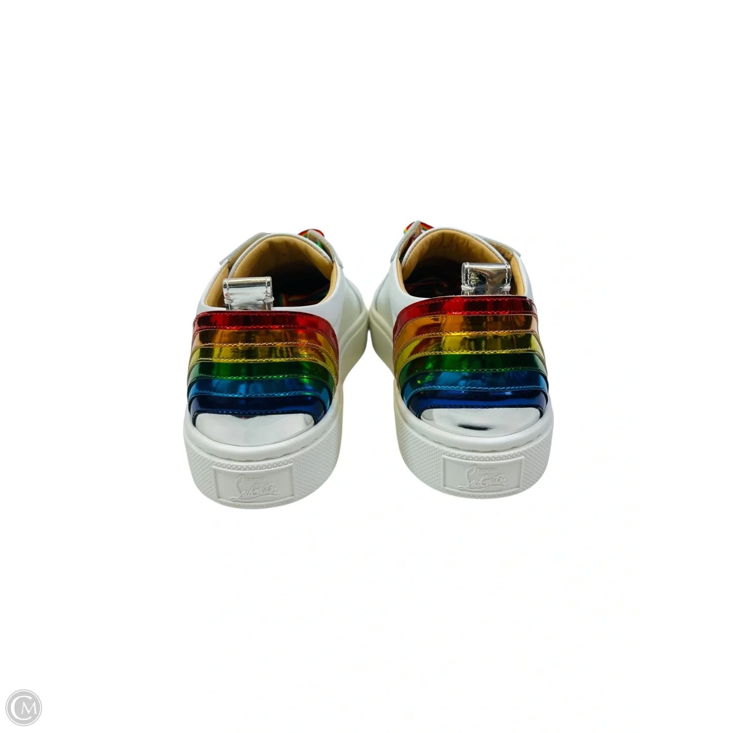 Shoes Luxury Designer By Christian Louboutin In Rainbow Print, Size: 7.5