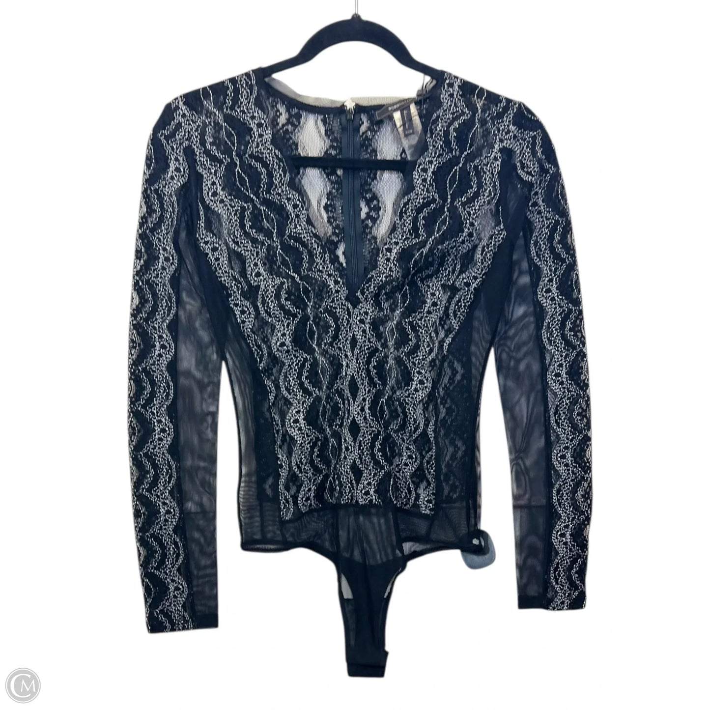 Top Long Sleeve Designer By Bcbgmaxazria In Black & Grey, Size: Xxs