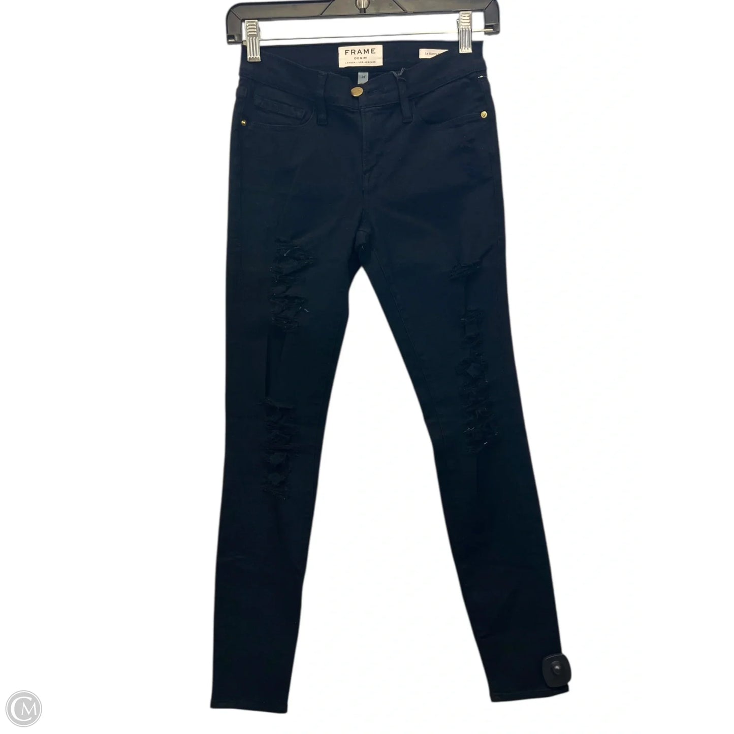 Ripped Jeans Designer By Frame In Black Denim, Size: 2