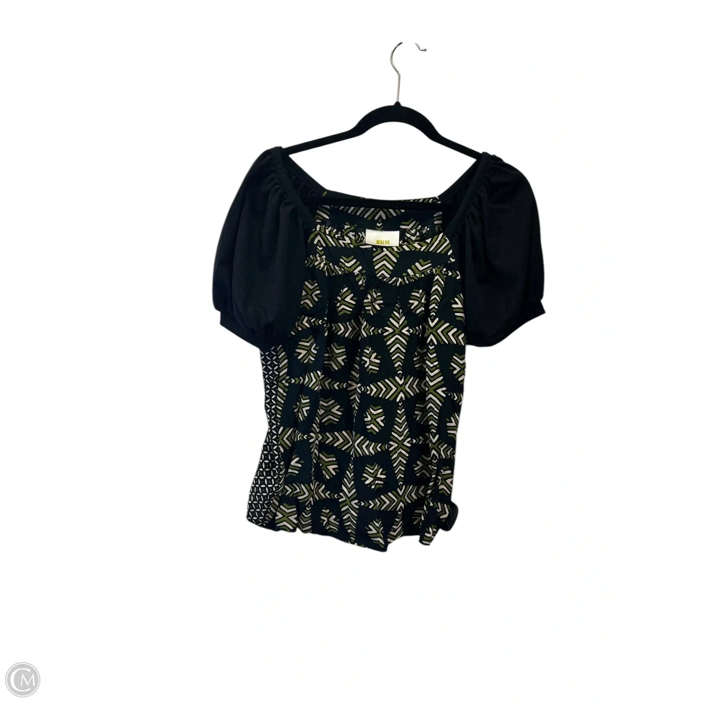 Top Short Sleeve Designer By Maeve In Black & Green, Size: S