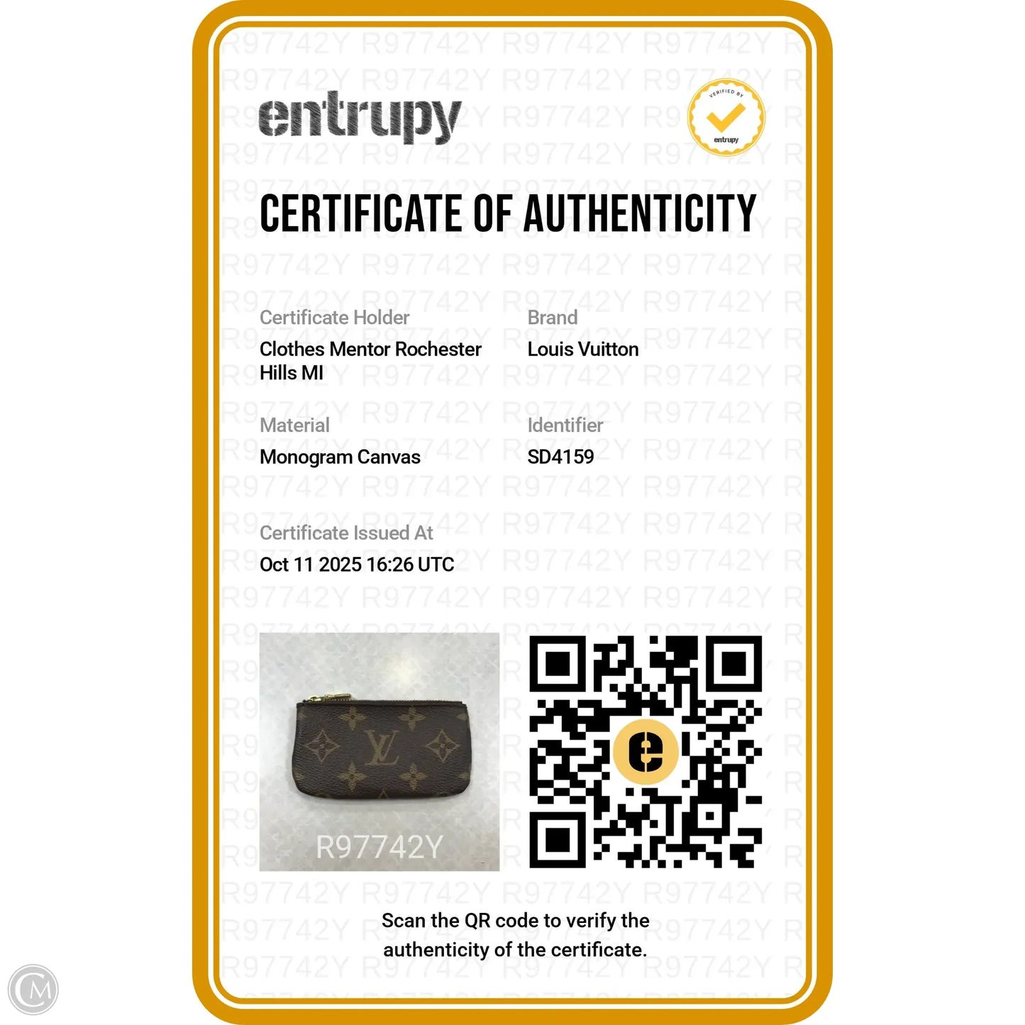 Key Chain Luxury Designer By Louis Vuitton, Size: Small