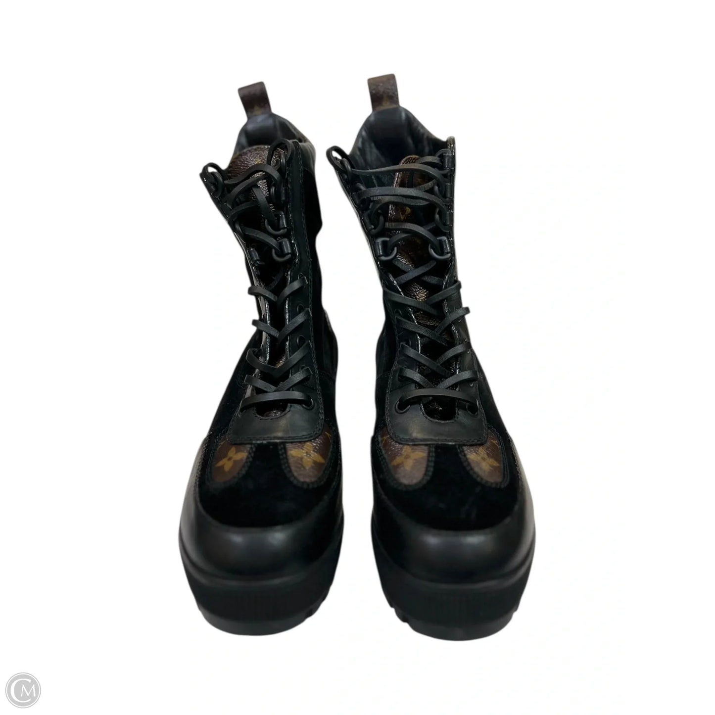 Boots Luxury Designer By Louis Vuitton In Black & Brown, Size: 8