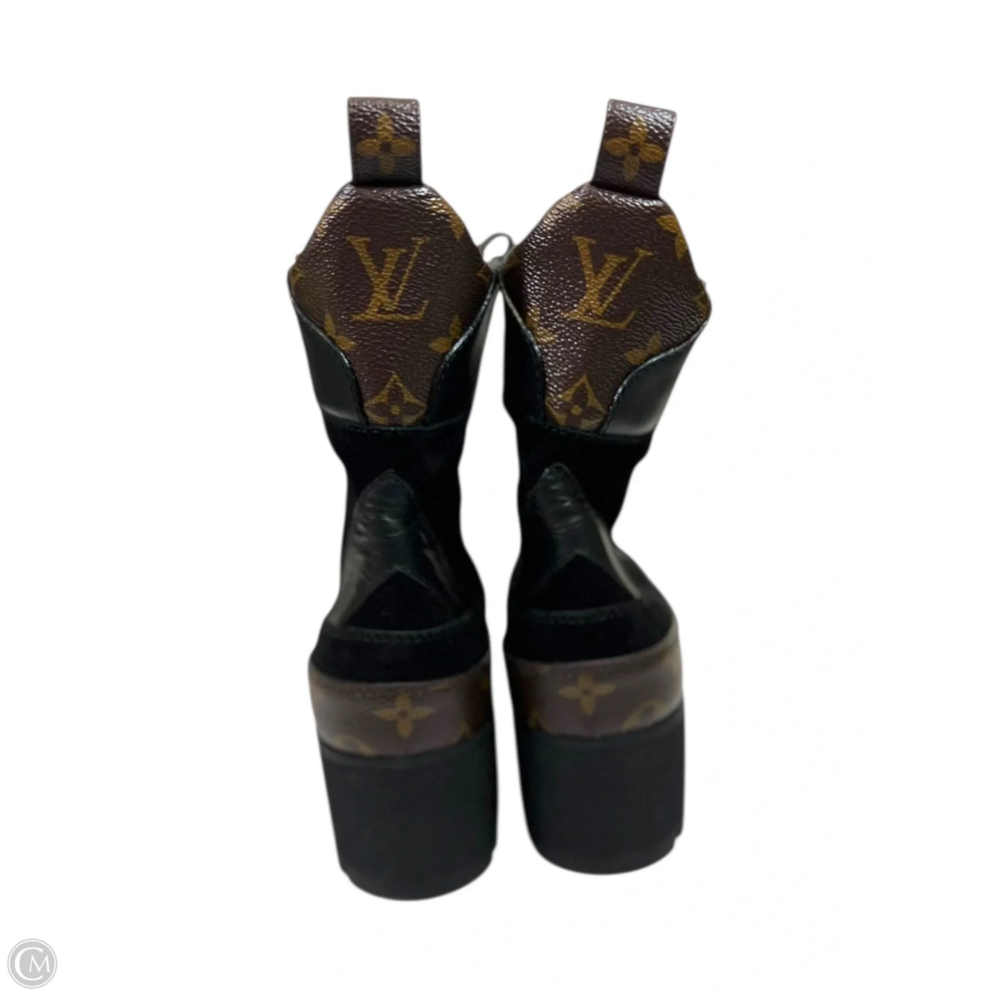 Boots Luxury Designer By Louis Vuitton In Black & Brown, Size: 8