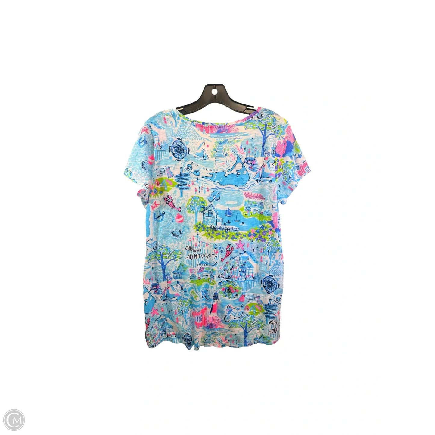 Top Short Sleeve Designer By Lilly Pulitzer In Blue & Pink, Size: S