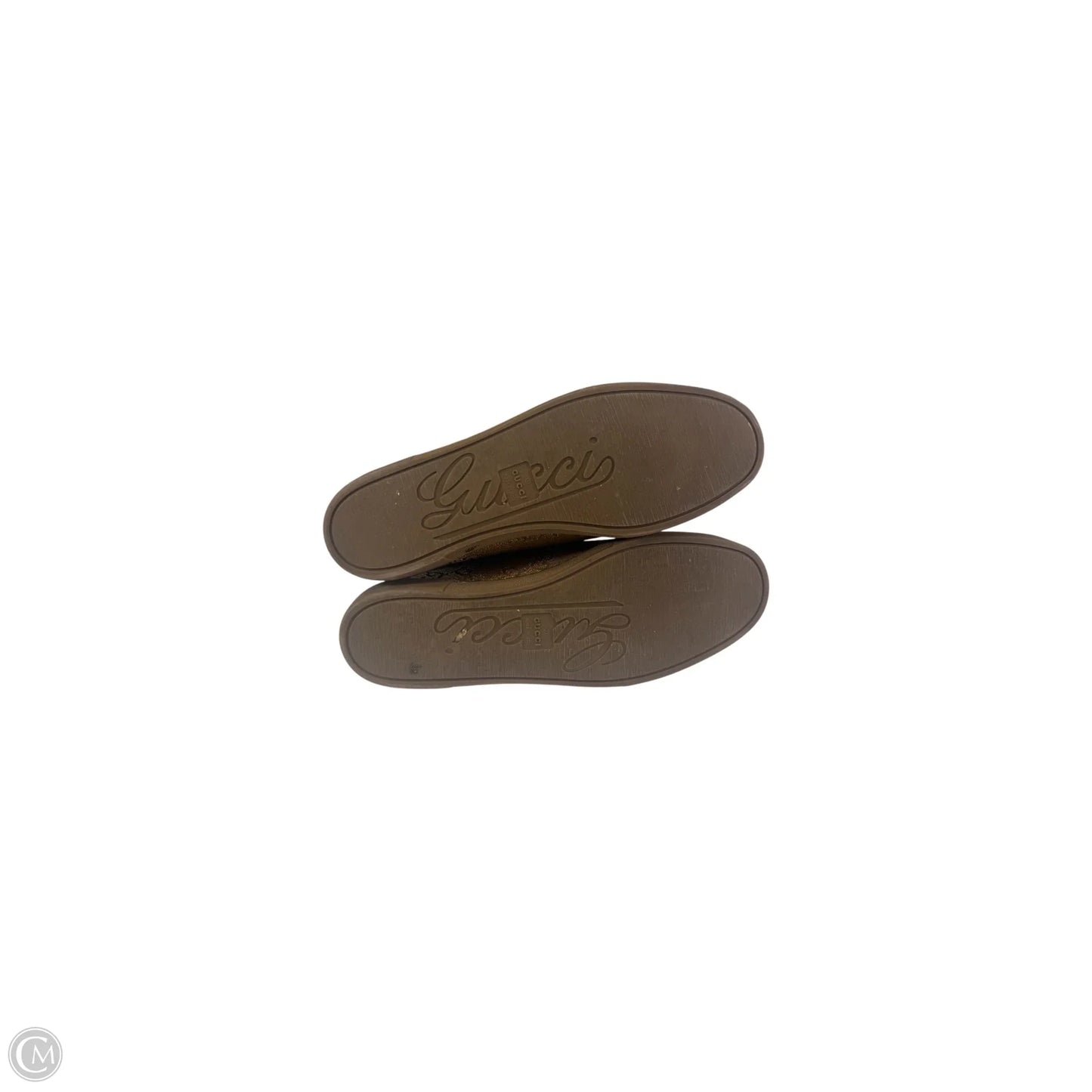 Shoes Luxury Designer By Gucci In Brown & Gold, Size: 7