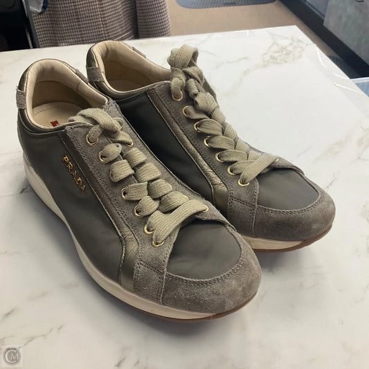 Shoes Luxury Designer By Prada In Green & White, Size: 7