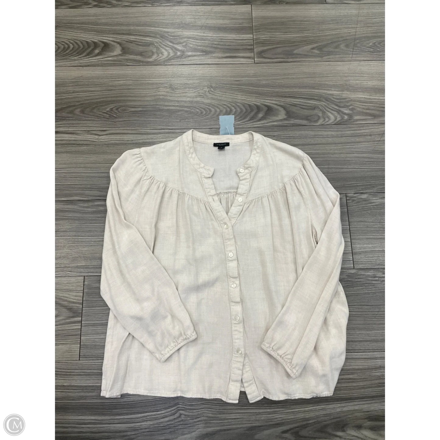 Blouse Short Sleeve By Ann Taylor In Grey, Size: M