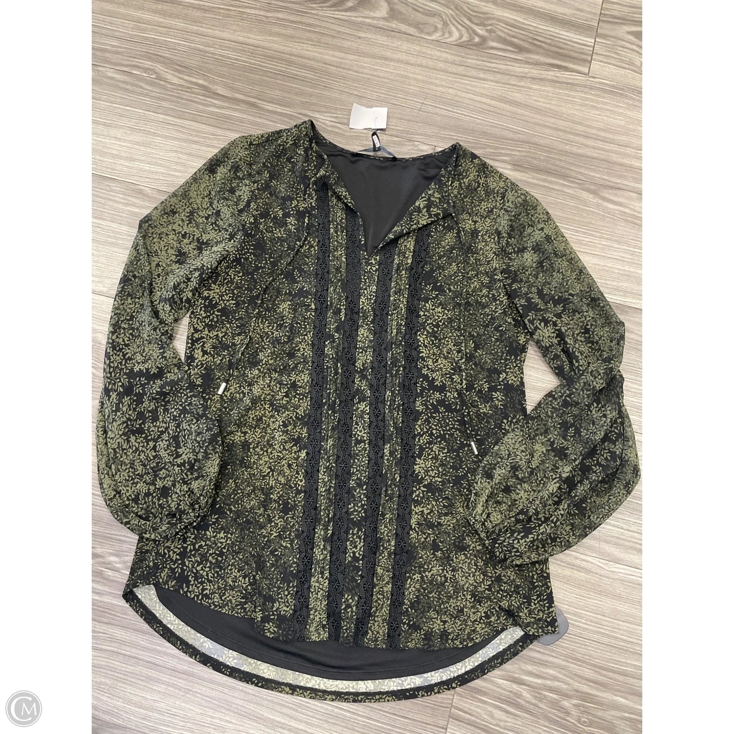 Blouse Long Sleeve By White House Black Market In Black & Green, Size: L