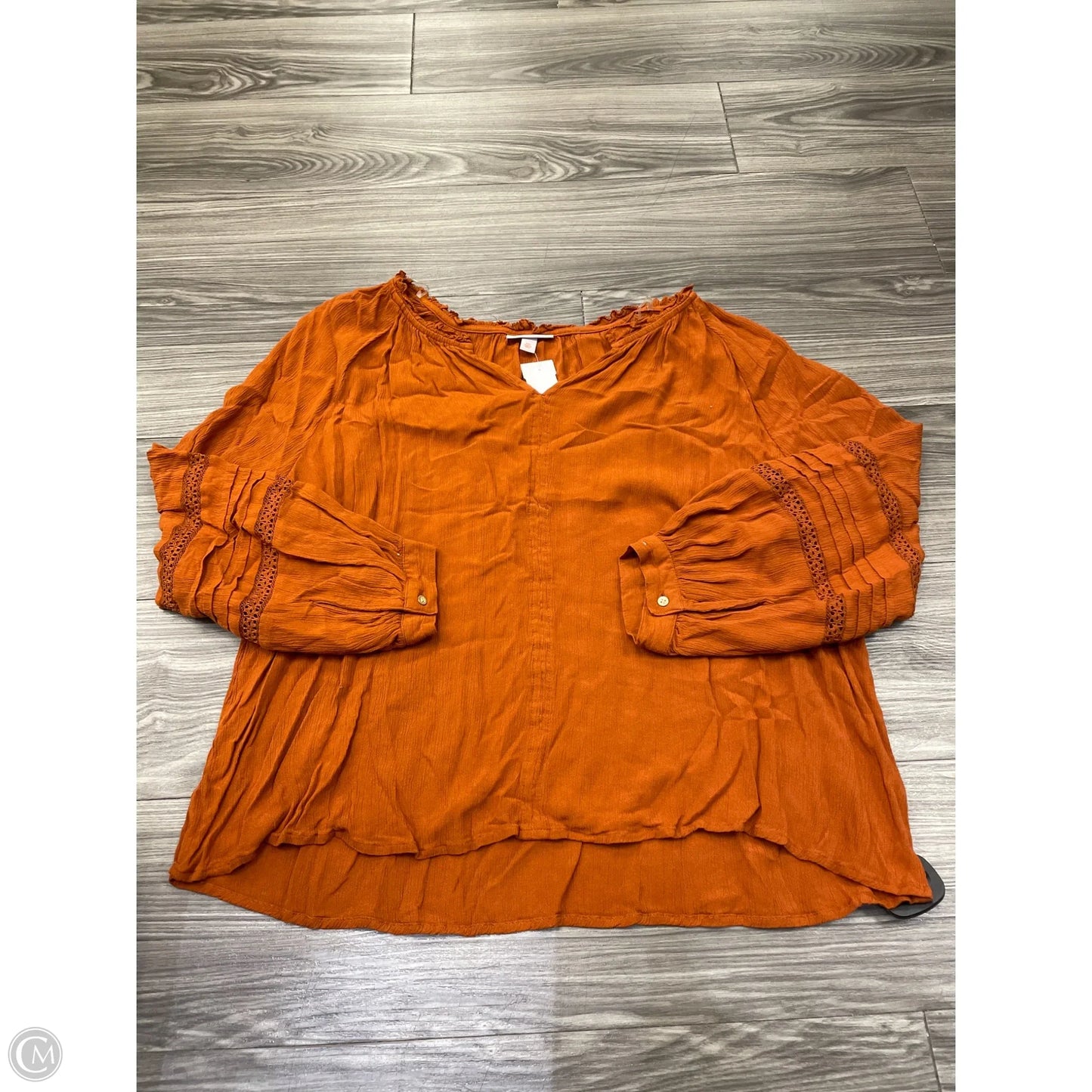 Top Long Sleeve By Knox Rose In Orange, Size: Xxl