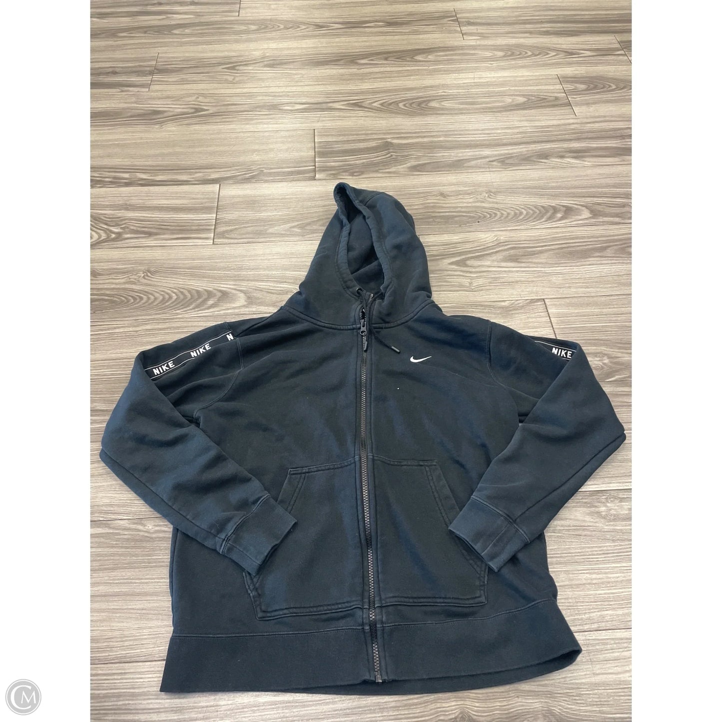 Athletic Top Long Sleeve Hoodie By Nike In Black, Size: M