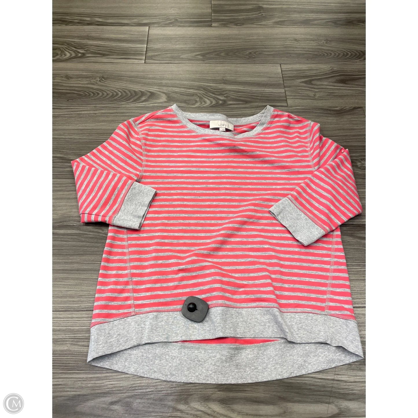 Top 3/4 Sleeve By Loft In Grey & Pink, Size: L