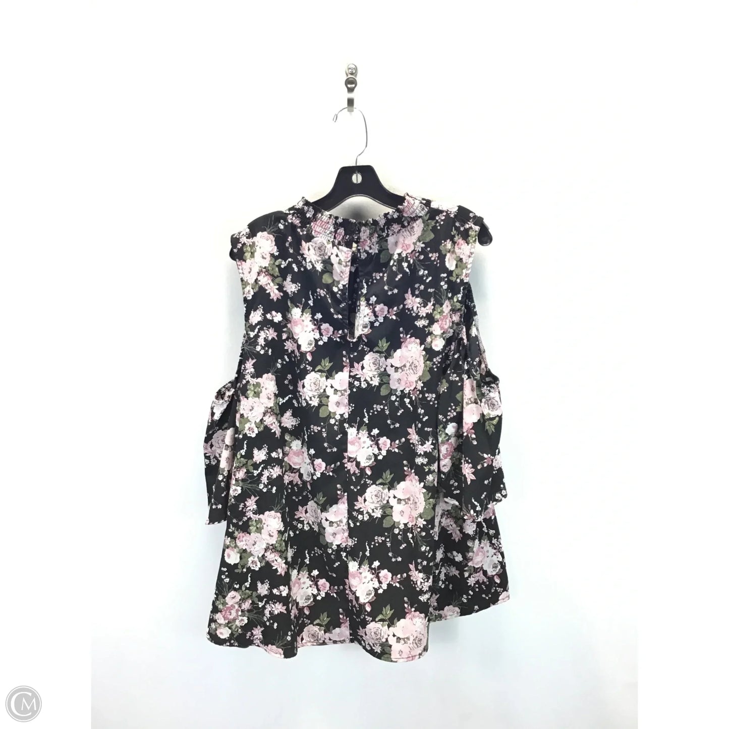 Top Short Sleeve By Almost Famous In Black & Pink, Size: 2x