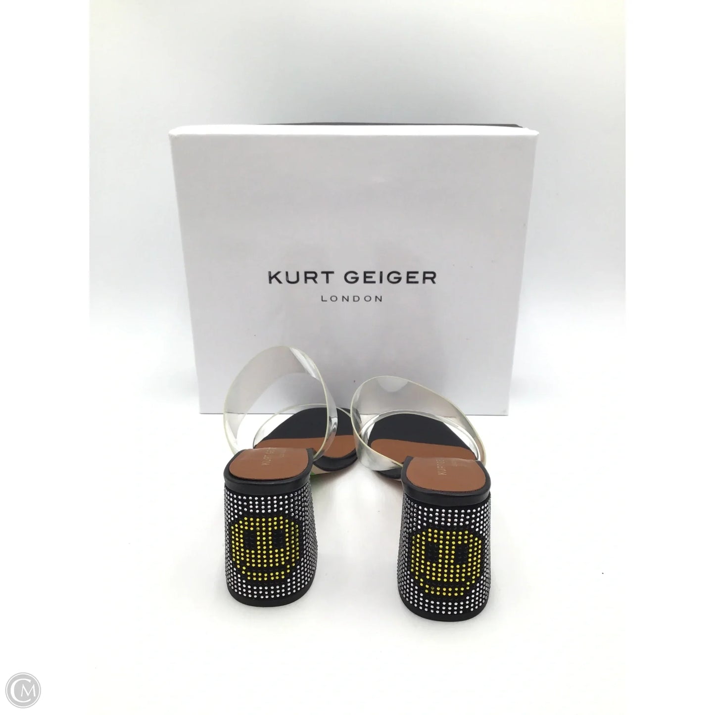 Sandals Heels Block By Kurt Geiger London In Black & Yellow, Size: 10.5