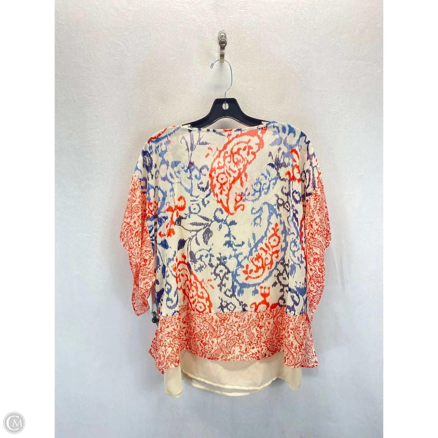 Blouse Short Sleeve By Chicos In Blue & Red, Size: L
