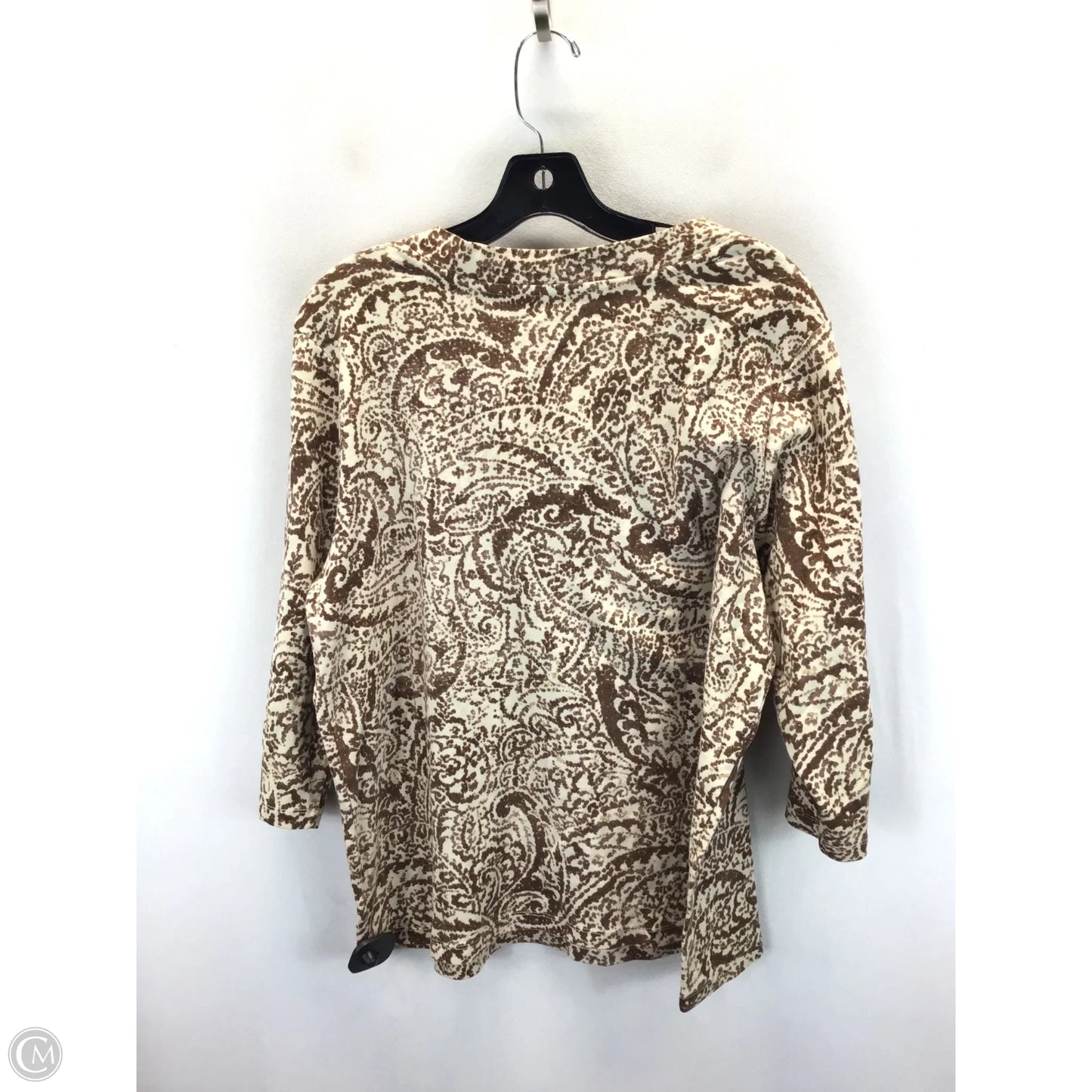 Top 3/4 Sleeve By St Johns Bay In Brown & Cream, Size: 1x