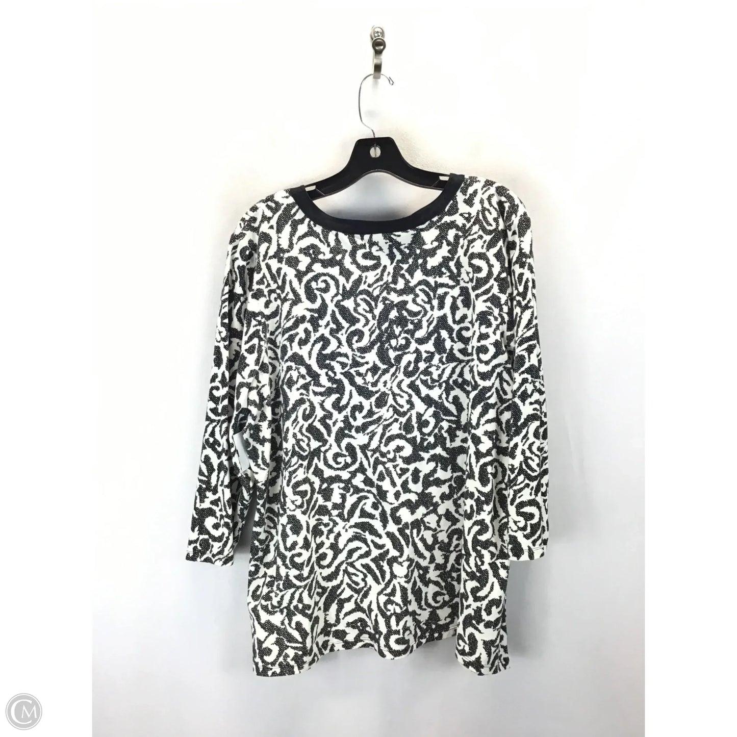 Top 3/4 Sleeve By Charter Club In Black & White, Size: 3x