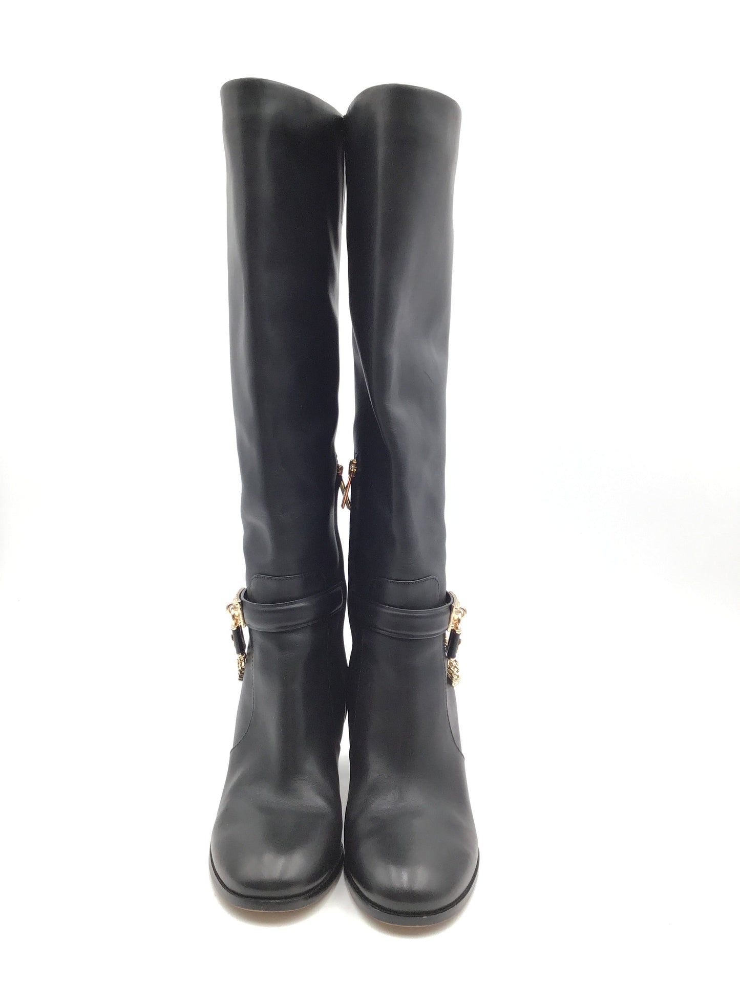 Boots Knee Heels By Michael Kors In Black & Gold, Size: 8