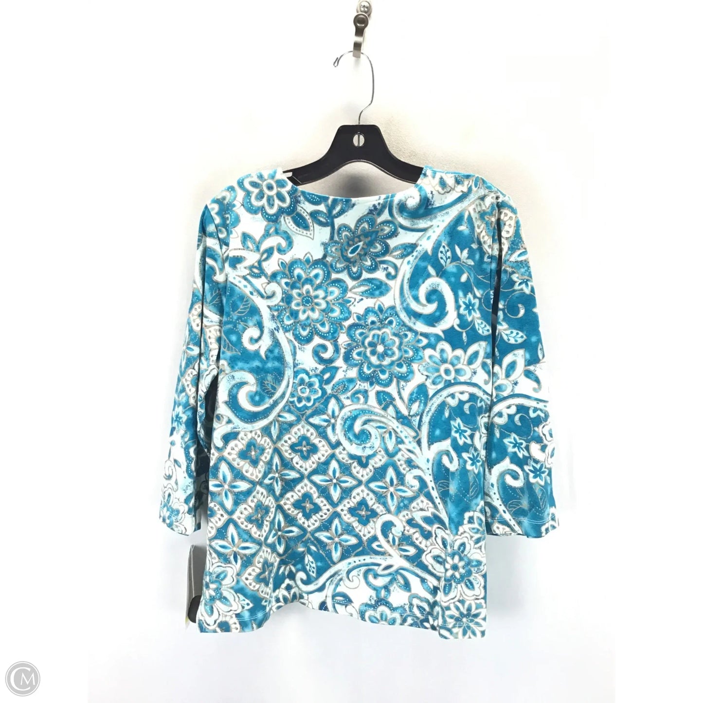Top Long Sleeve By Alfred Dunner In Blue & Cream, Size: M