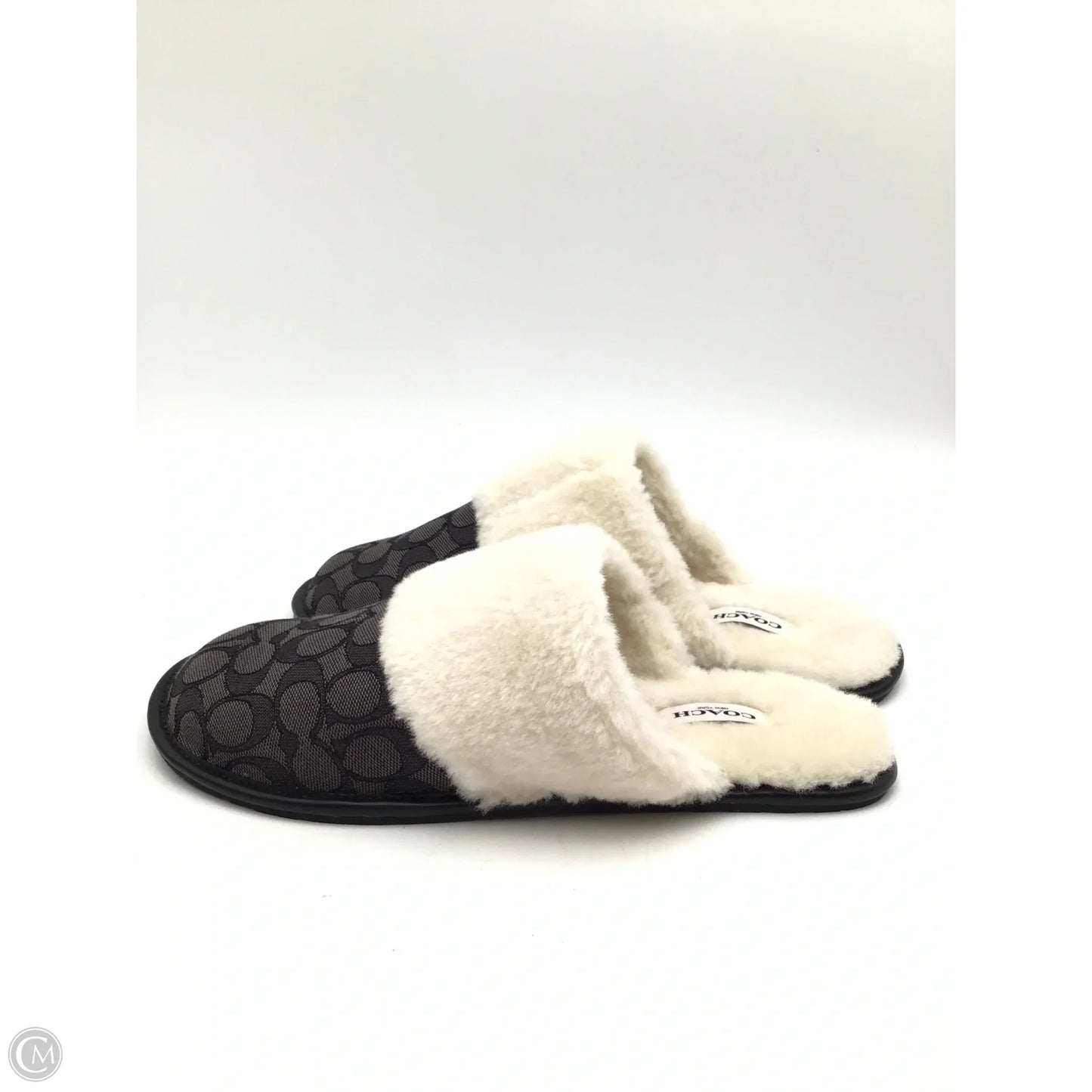 Slippers Designer By Coach In Black & Cream, Size: 10