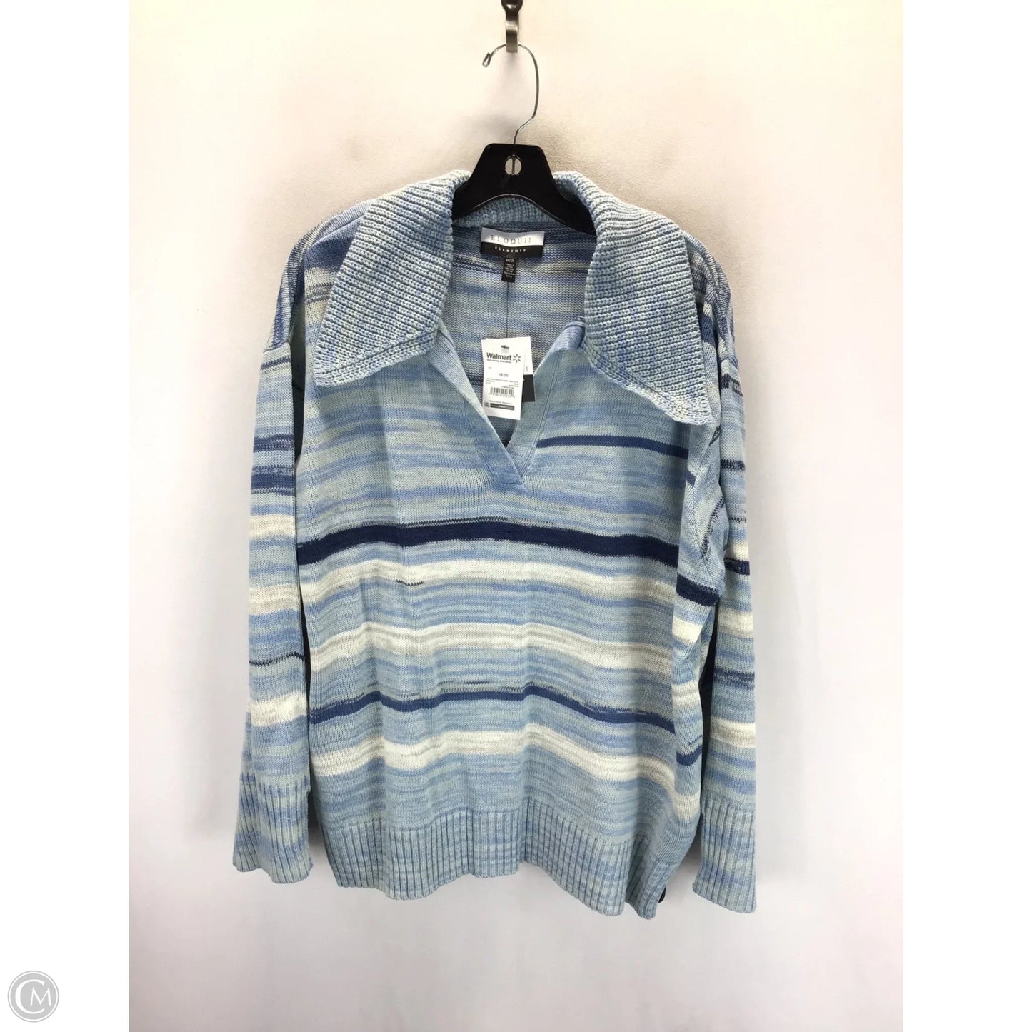 Sweater By Eloquii In Blue & White, Size: 1x
