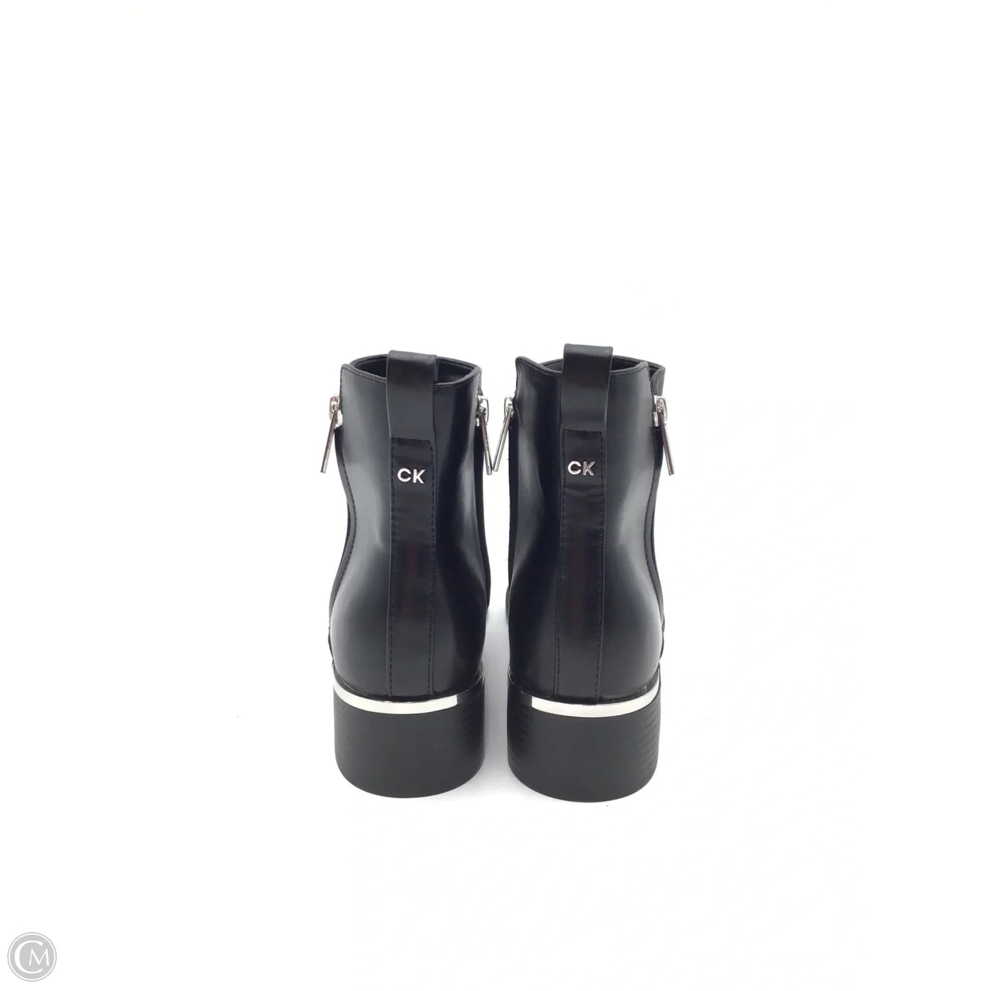 Boots Ankle Flats By Calvin Klein In Black & Silver, Size: 11
