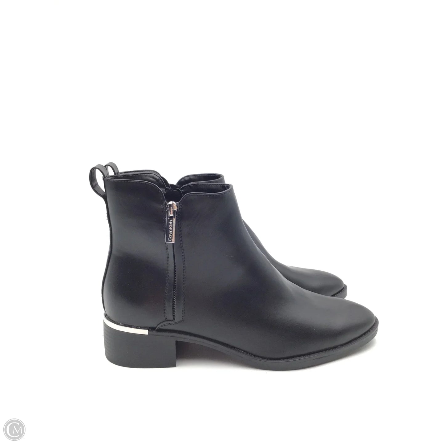 Boots Ankle Flats By Calvin Klein In Black & Silver, Size: 11