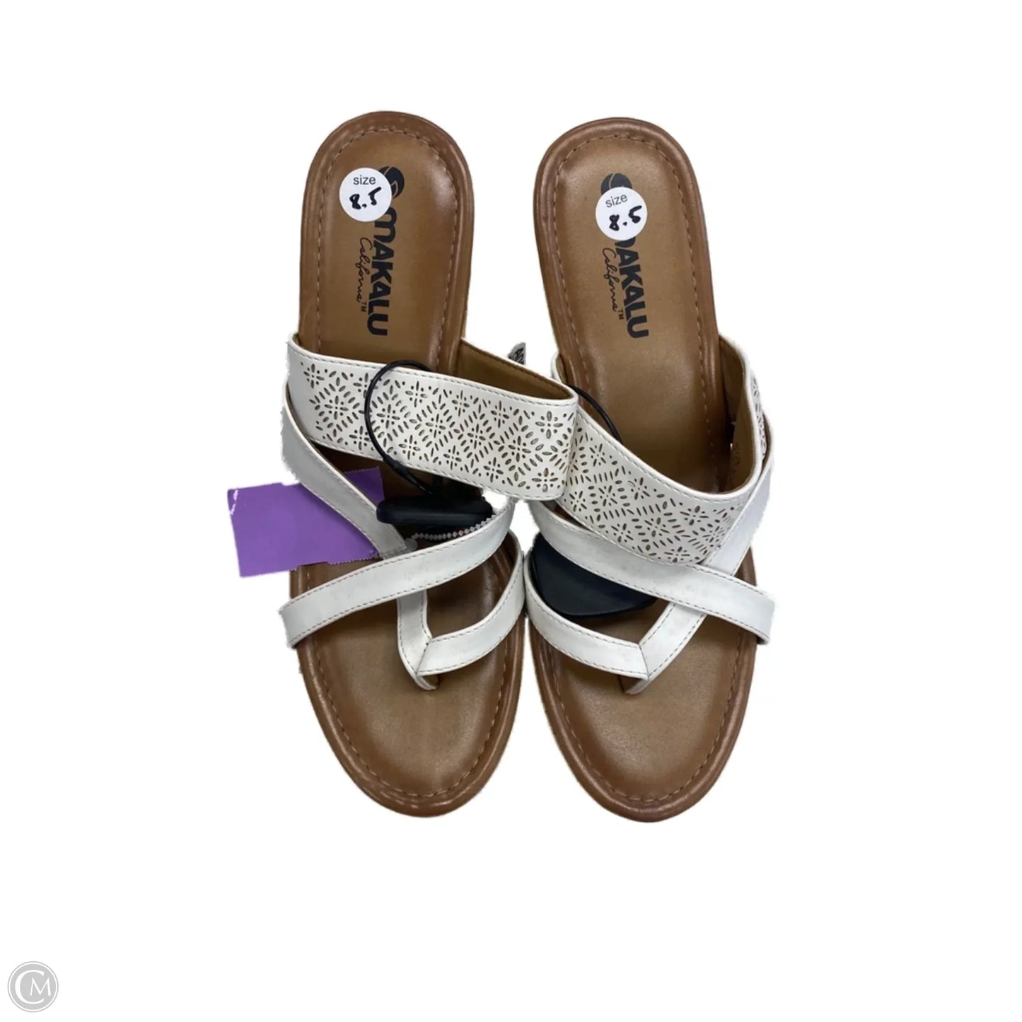 Sandals Heels Wedge By Clothes Mentor In Tan & White, Size: 8.5