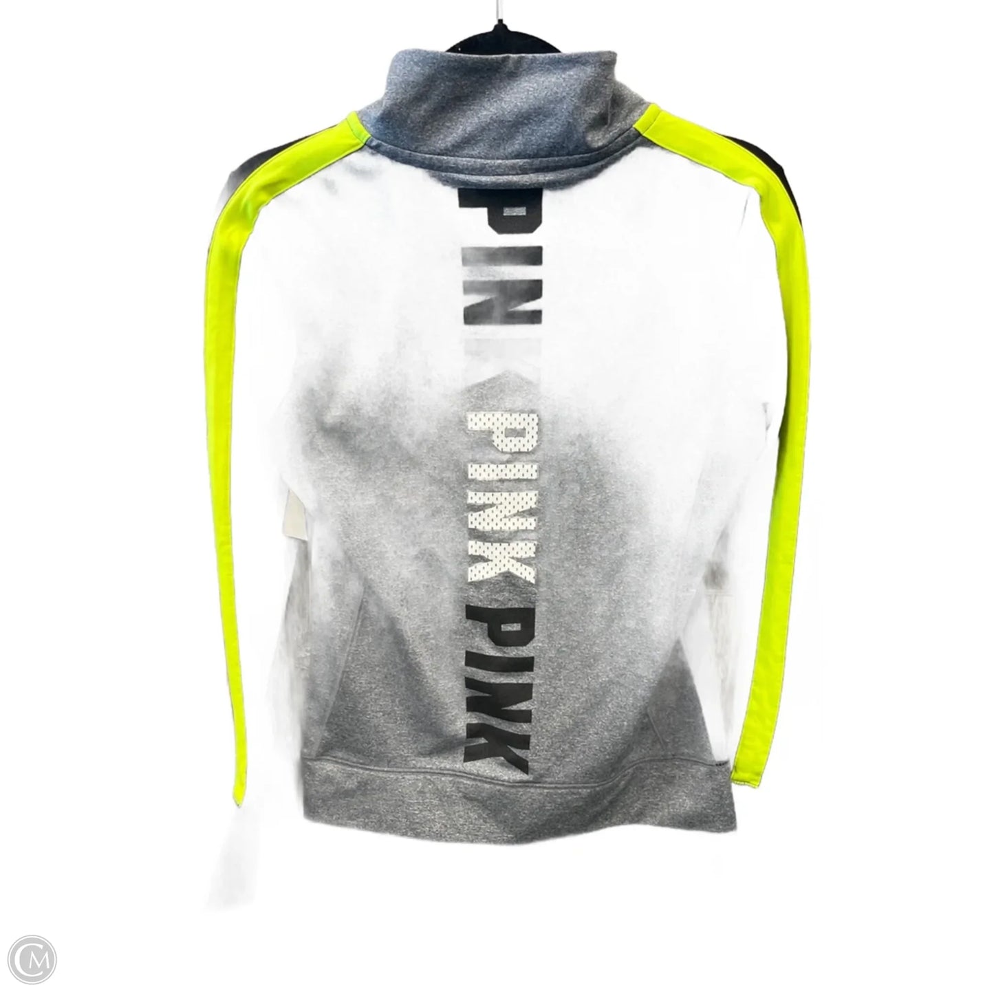 Athletic Top Long Sleeve Collar By Pink In Black & Grey, Size: Sp