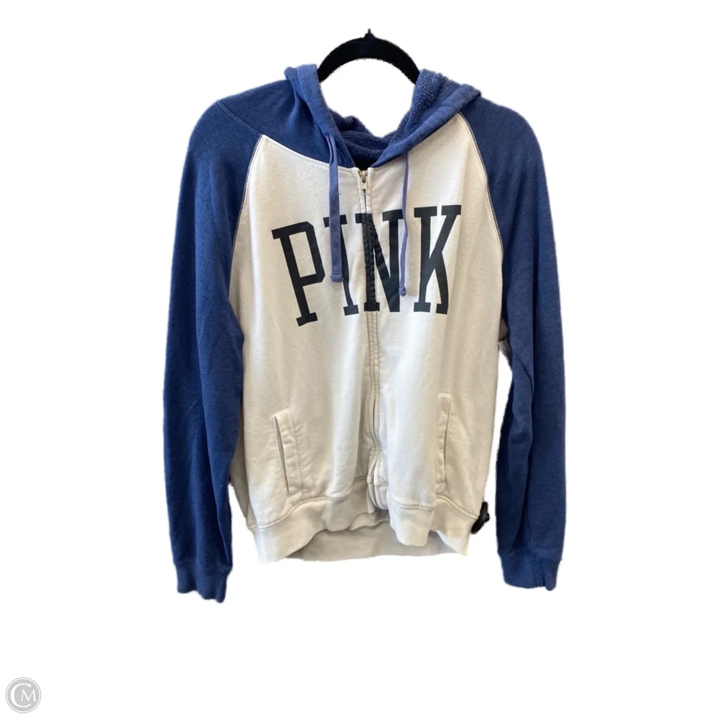 Sweatshirt Hoodie By Pink In Blue & White, Size: L