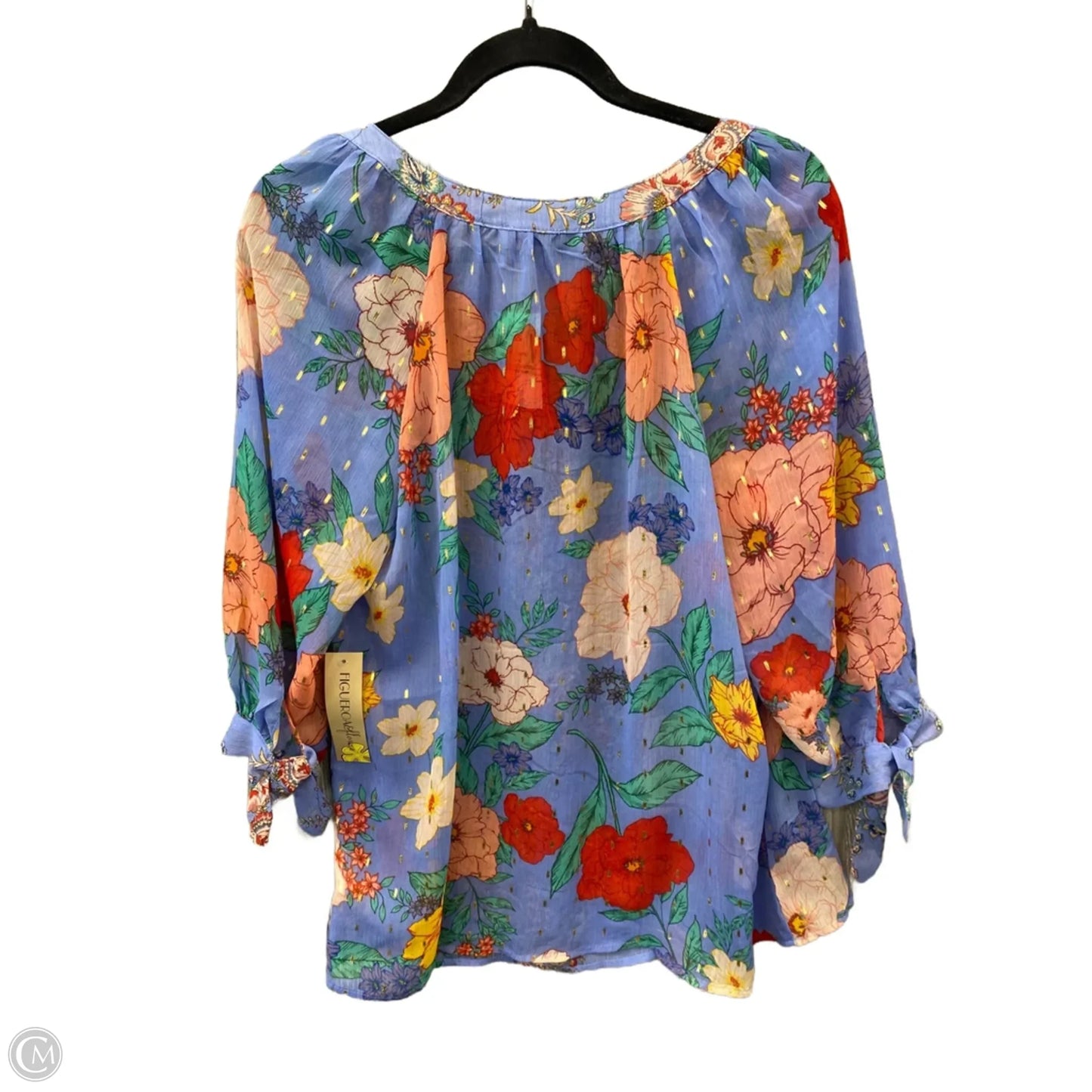 Top Long Sleeve By Figuero & Flower In Blue, Size: 1x