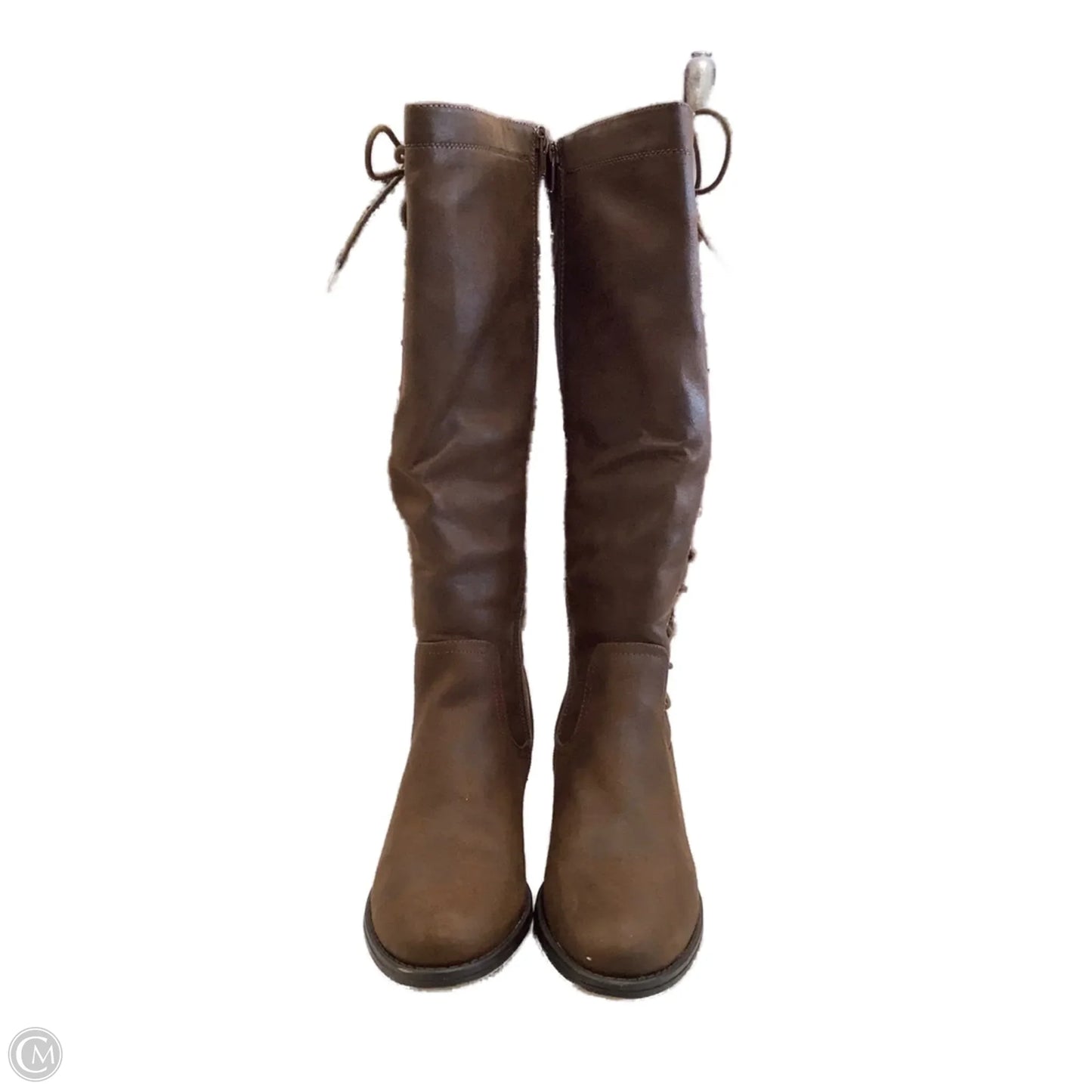 Boots Knee Heels By So In Brown, Size: 8