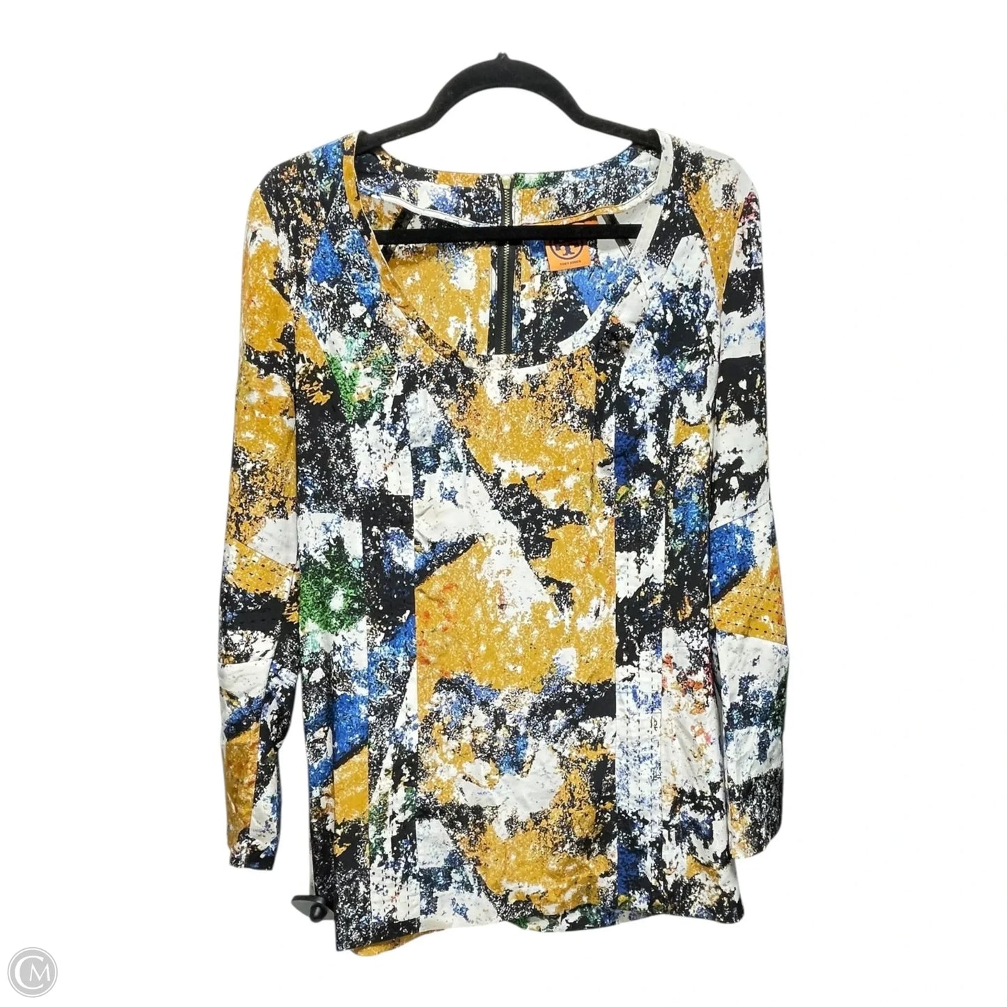 Top Long Sleeve Designer By Tory Burch In Blue & Yellow, Size: 4