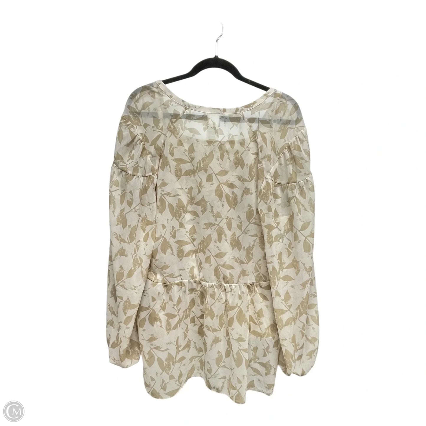 Blouse Long Sleeve By Cabi In Tan & White, Size: Xl